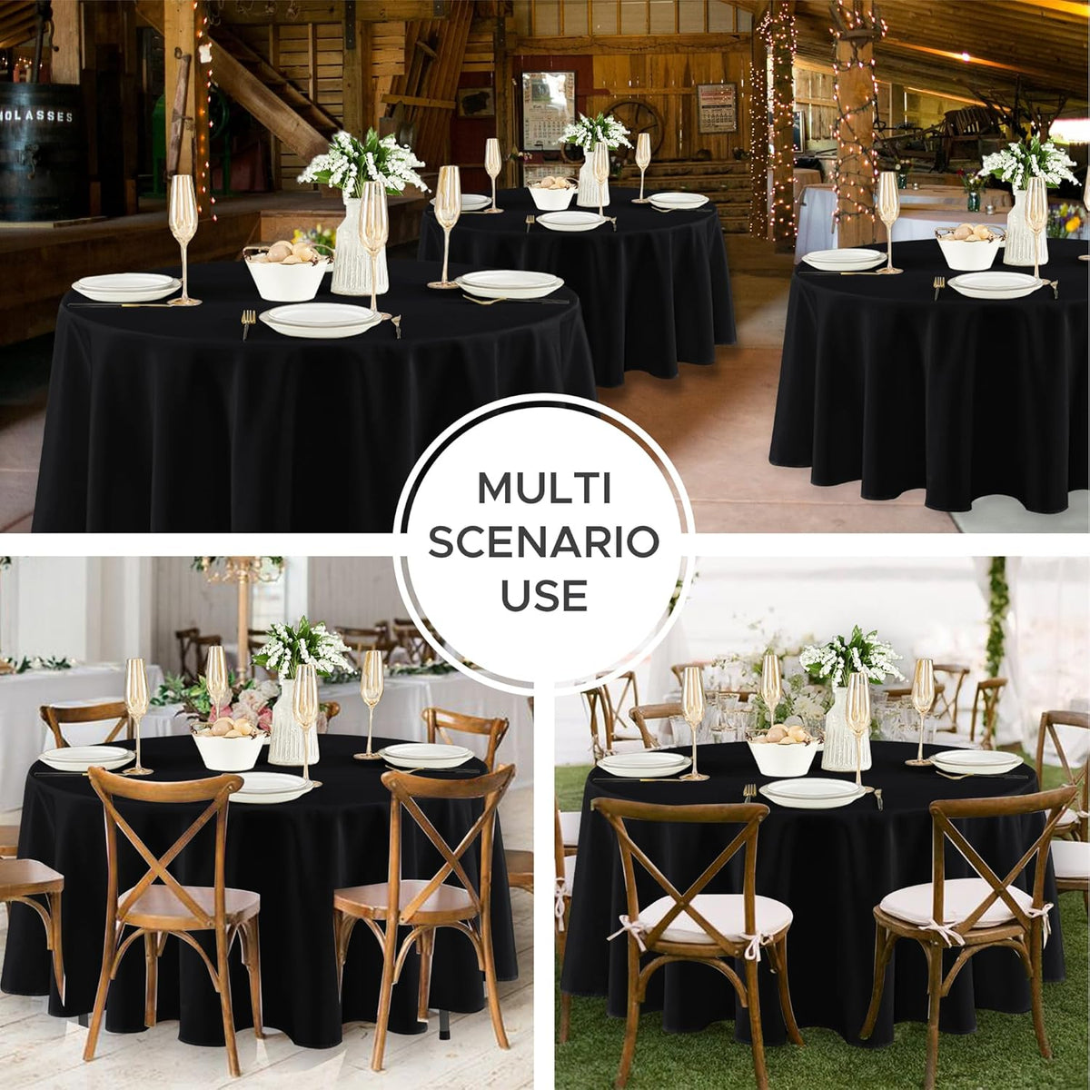 Fitable 8 Pack Round Tablecloths: Stain Resistant Wrinkle Free Circle Table Clothes, Washable