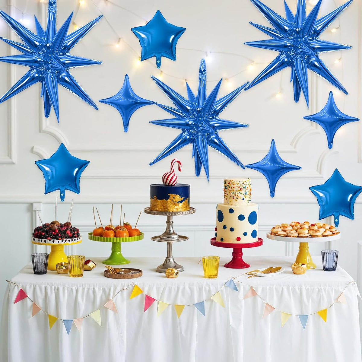 Blue Star Balloon,16Pcs Star Foil Balloons Set with 22Inch Explosion Spike Cone Balloons and 10Inch