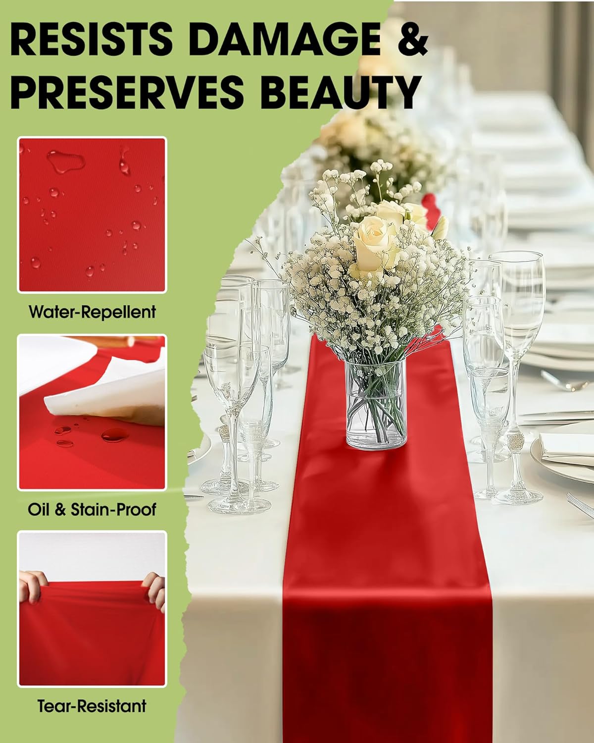 Pureegg Red Plastic Table Runners - 10 Pack, 14'' x 108'', Water Resistant & Disposable Centerpiece