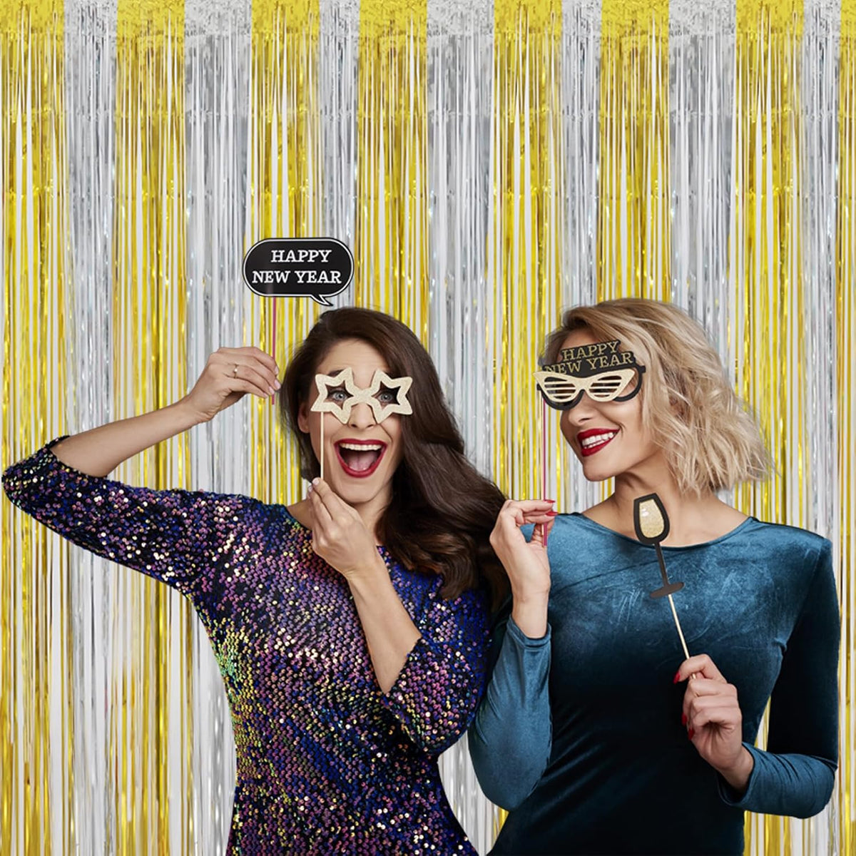 Gold Tinsel Backdrop Party Decorations, Melsan 3.2 x 8 ft Foil Fringe Curtains for Birthday