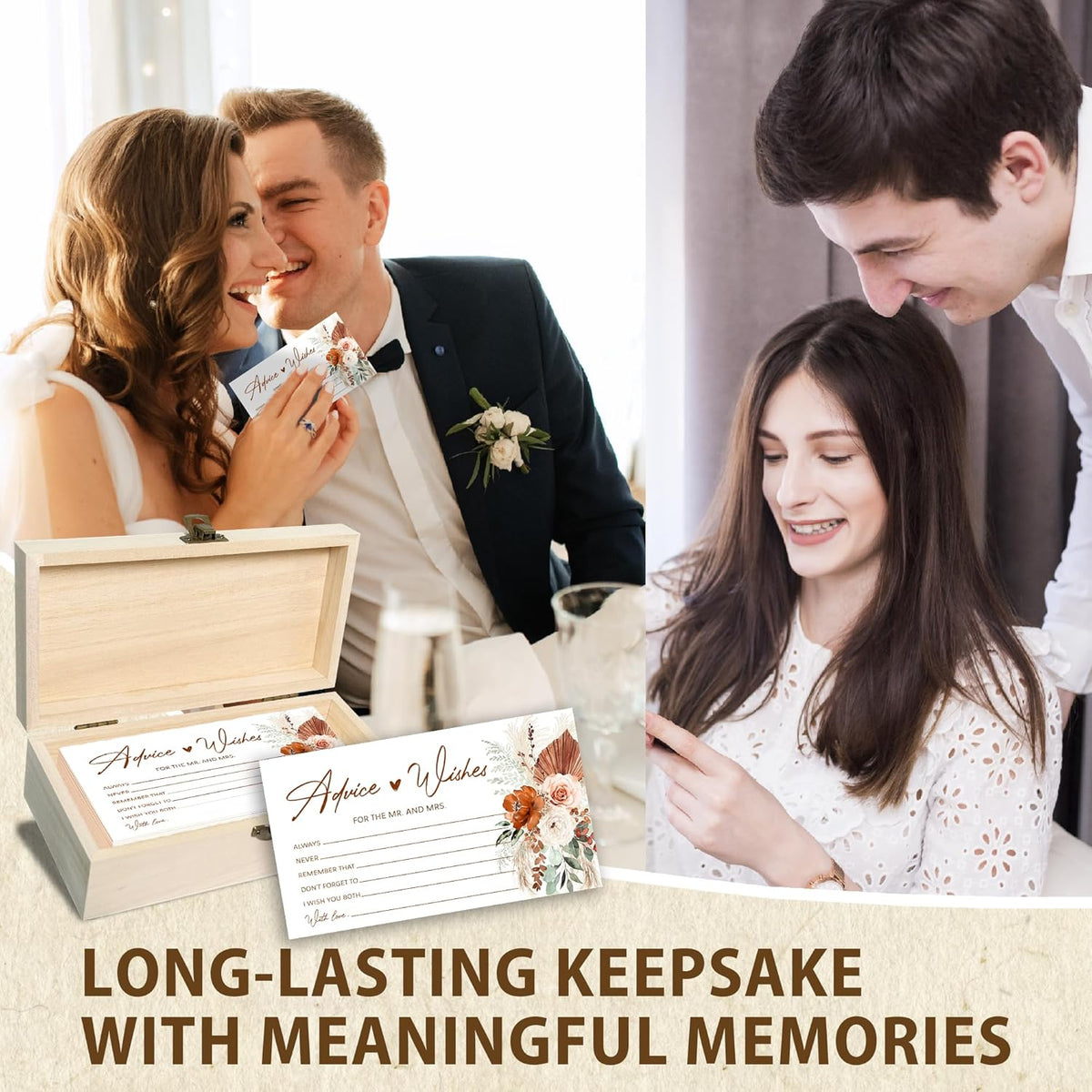 Boho Advice and Wishes for the Mr and Mrs - 50 Packs Wedding Advice Cards Bridal Shower Game Cards