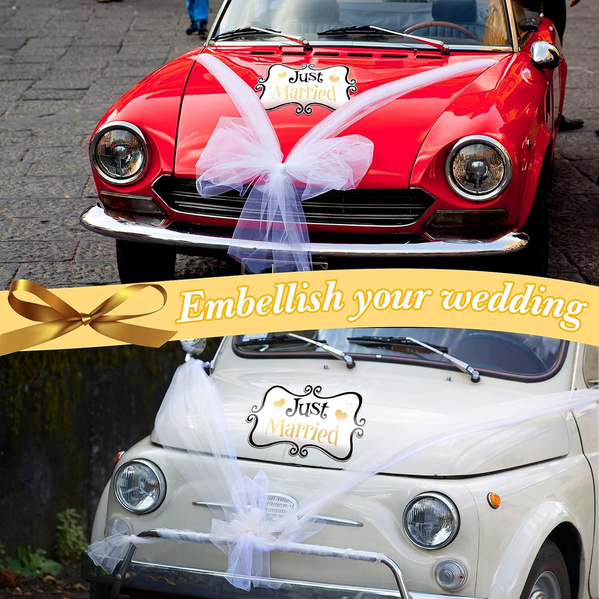 2 Pcs Large Just Married Car Decorations Just Married Car Magnets Sign Decoration 13.9 x 8.8 Inch