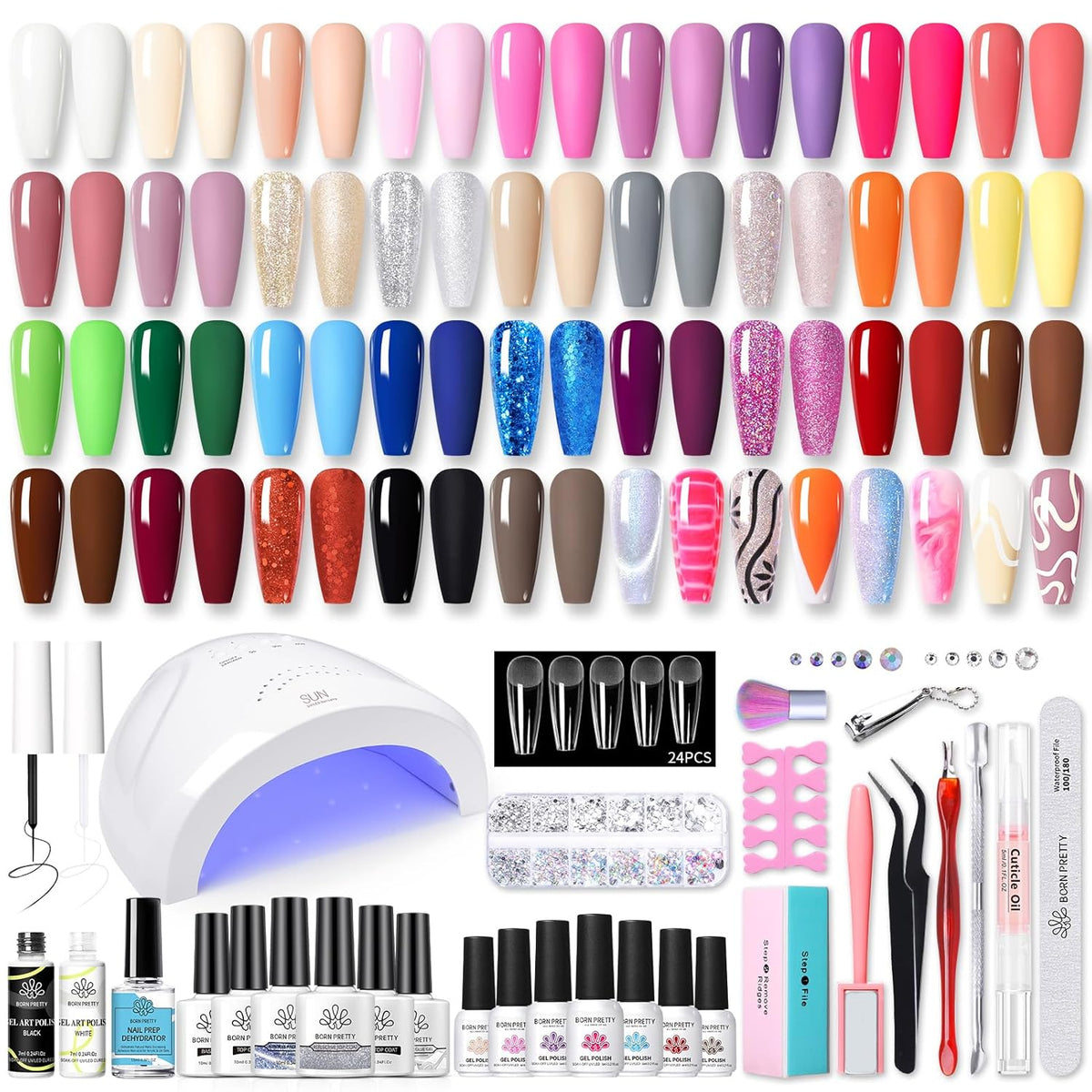 BORN PRETTY 77PCS Gel Nail Polish Starter Kit With U V/LED kit for Beginners 48W 32Colors Nude Pink