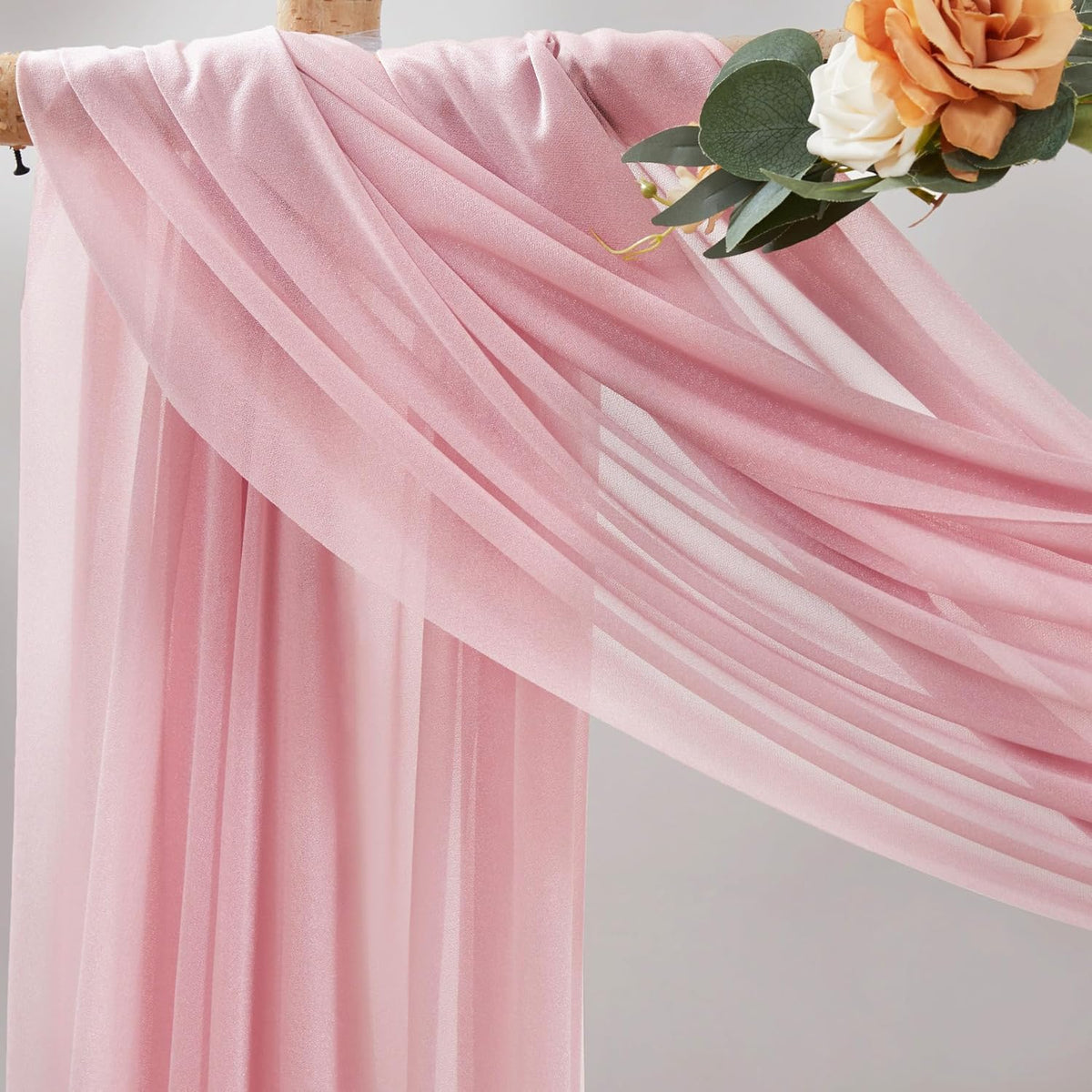 Wedding Arch Draping Fabric, 1 Panel 30" x 20Ft Dusty Rose Sheer Curtain Drapes Extra Wide & Long