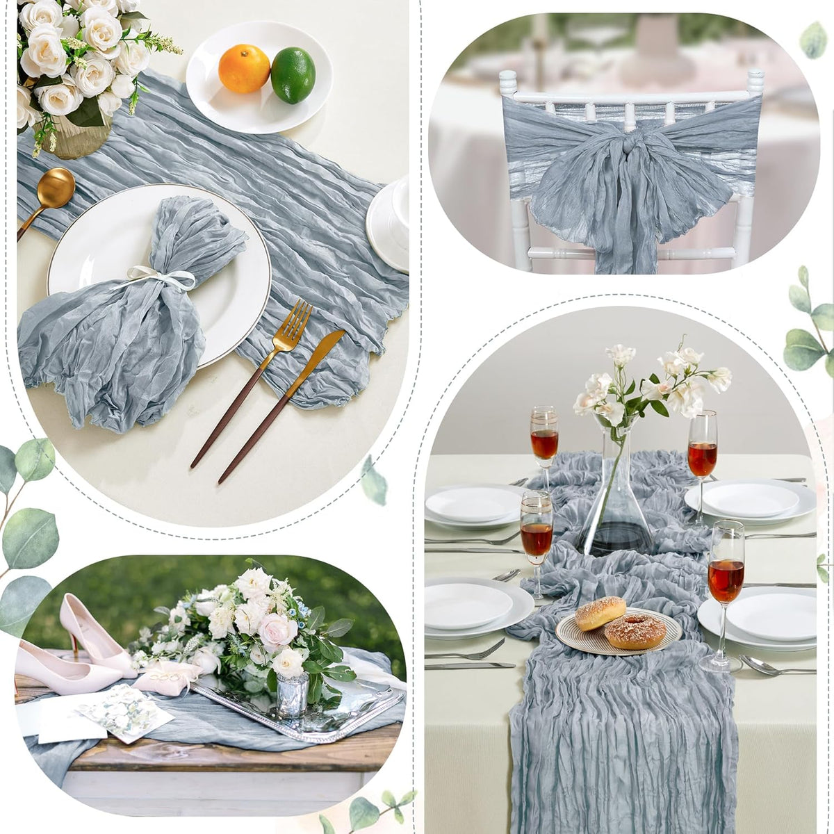 12 Pack Dusty Blue Cheesecloth Table Runner 10FT Long Boho Gauze Table Runner Rustic Sheer Runner