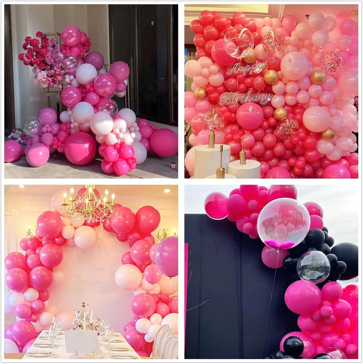 412pcs Hot Pink Balloon Garland Arch Kit 18 12 10 5 Inch Different Sizes Matte Latex Balloons for