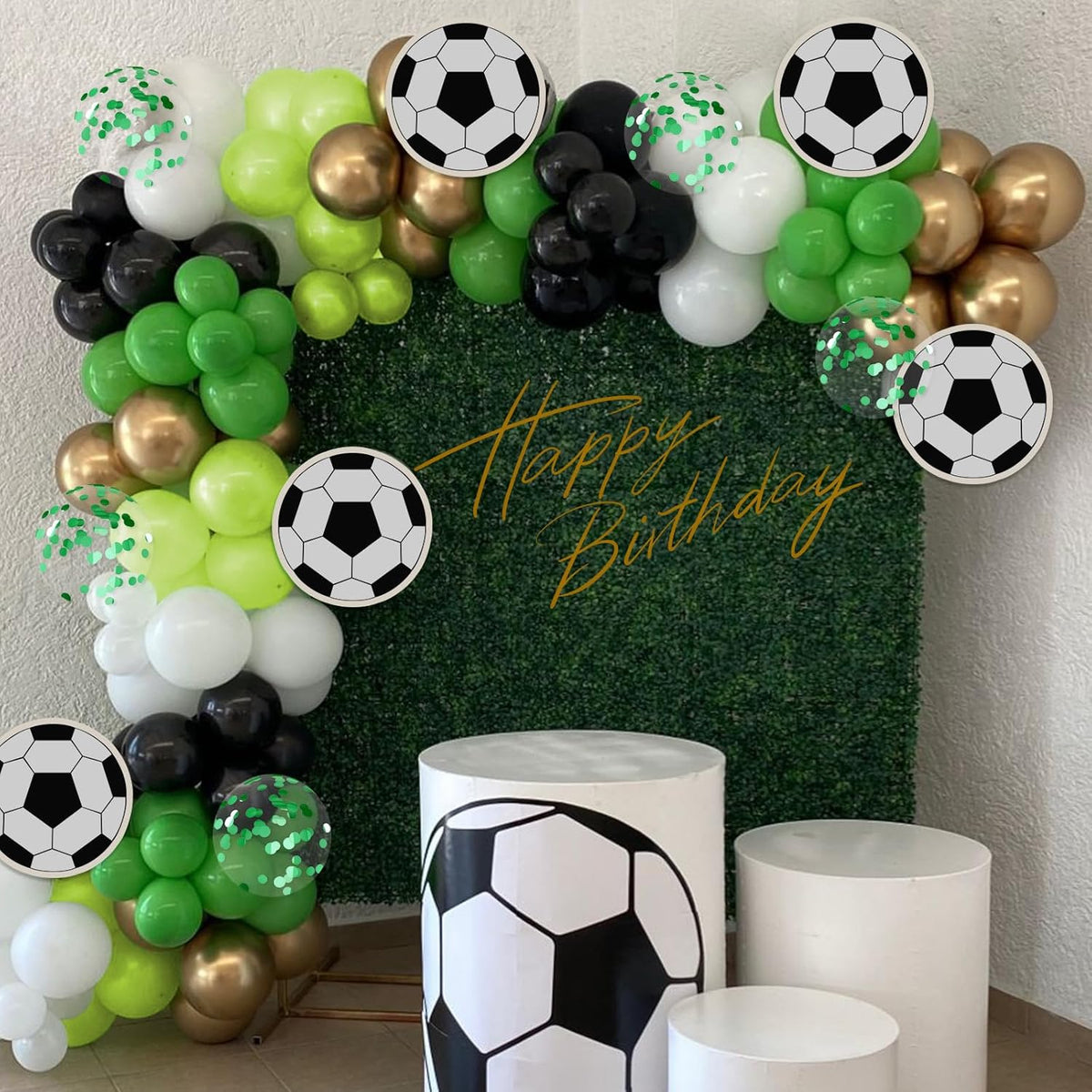 60pcs 12inch Green and Black Balloons, Black White Lime Green Confetti Balloons for Football Theme