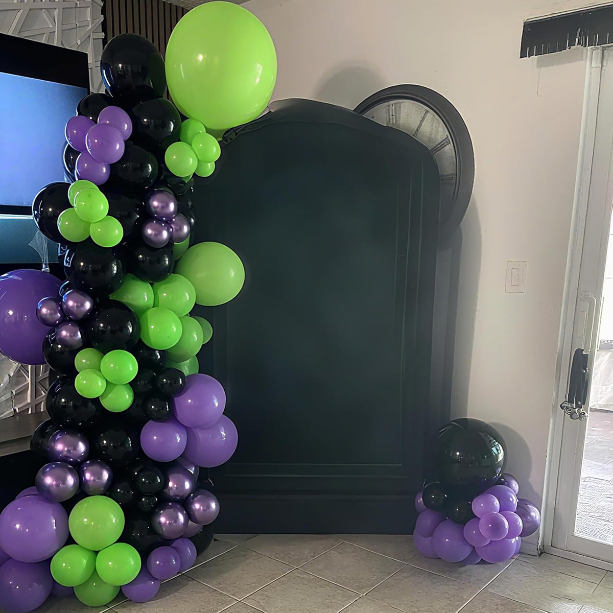 Purple and Green Balloons, 52 PCS 12 Inch Metallic Chrome Purple Light Green Black Latex Balloons