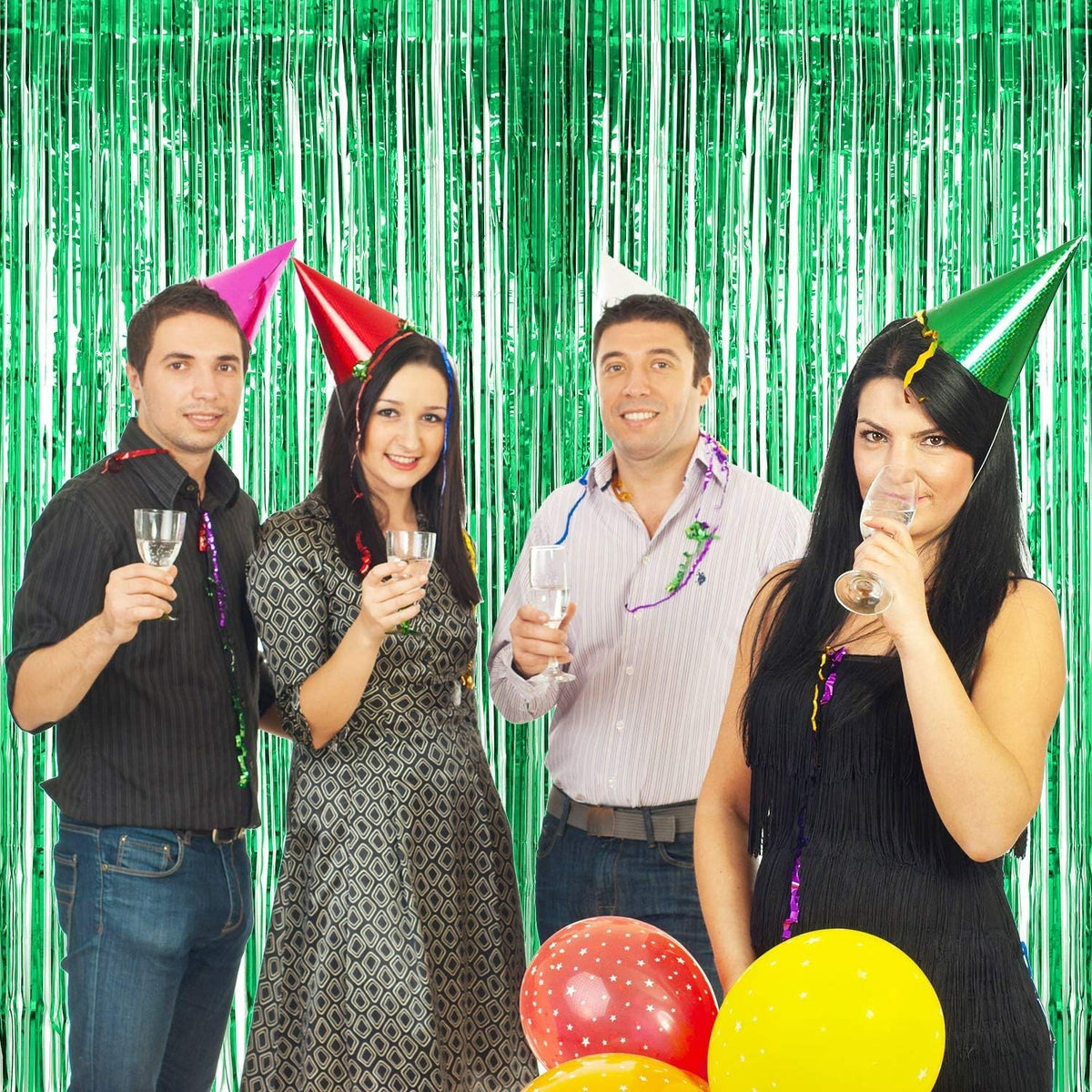 BEISHIDA 2 Pcs Green Door Streamers Tinsel Curtain Party Streamers Backdrop Fringe Foil Wall