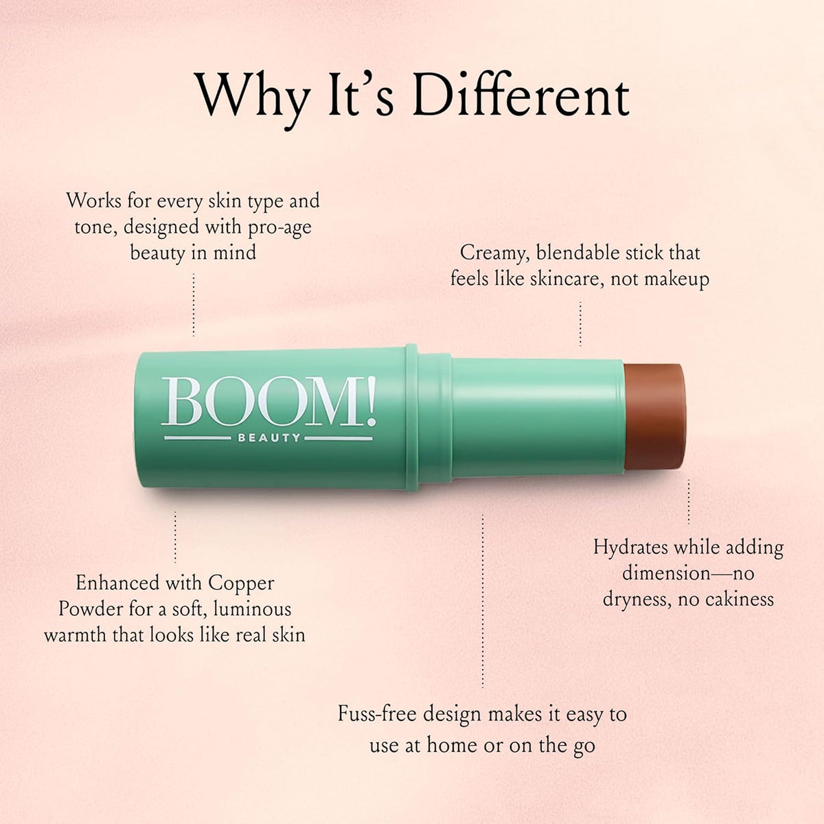 BoomStick Bronze ™ 3-in-1 Cream Blush Stick for Eyes, Lips & Cheek, Long-Wearing Blendable &