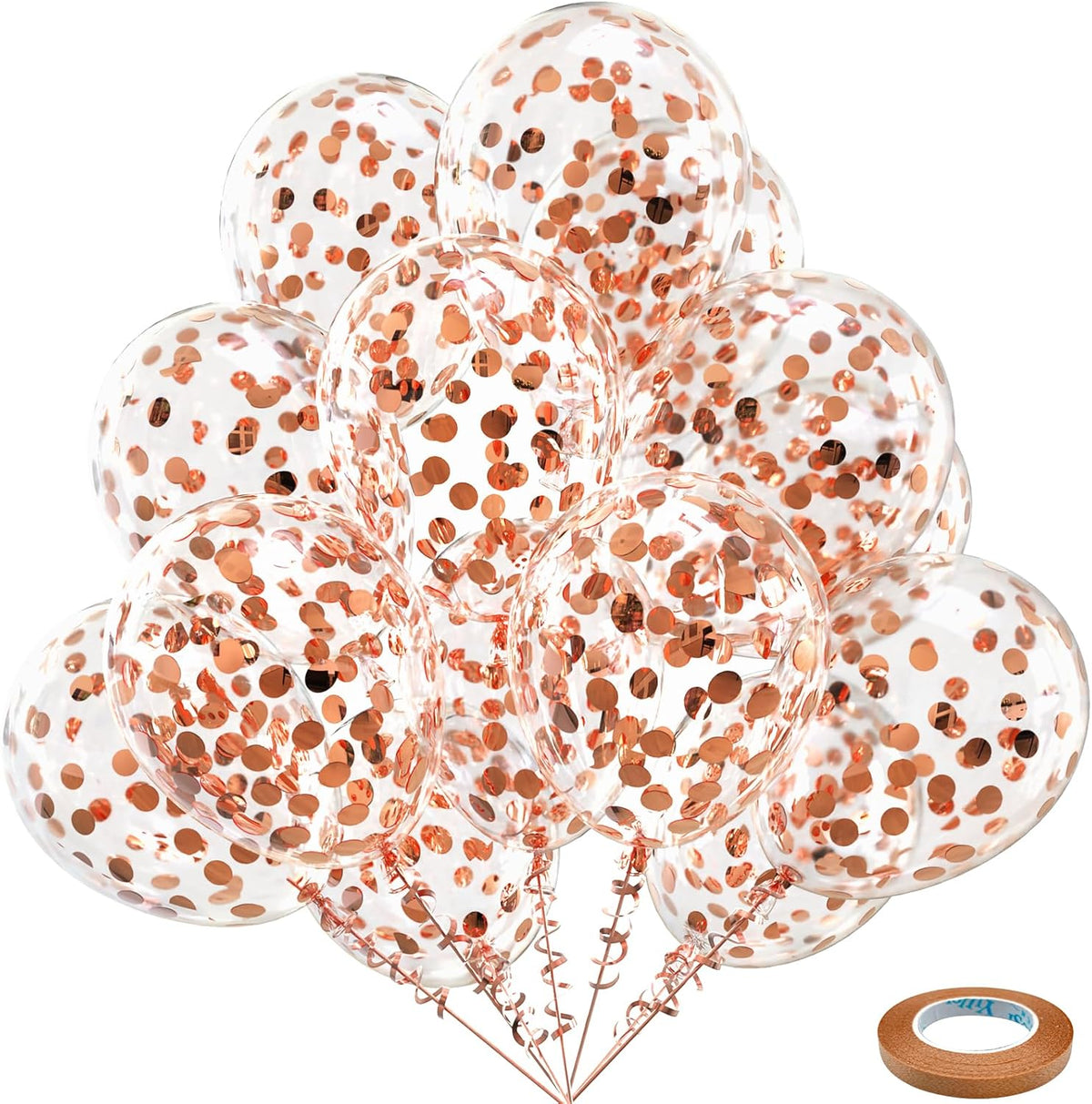 Bezente Rose Gold Confetti Latex Balloons - 60 Pack 12 inch Helium Rose Gold Confetti Balloons for