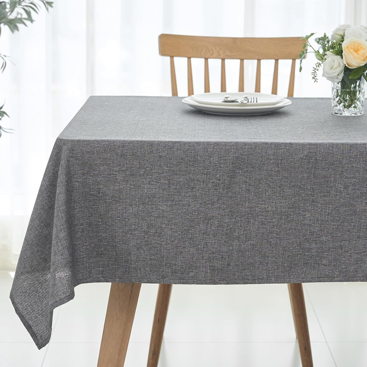 maxmill Square Linen Textured Tablecloth Waterproof Spillproof Wrinkle Free Slubby Textured Table
