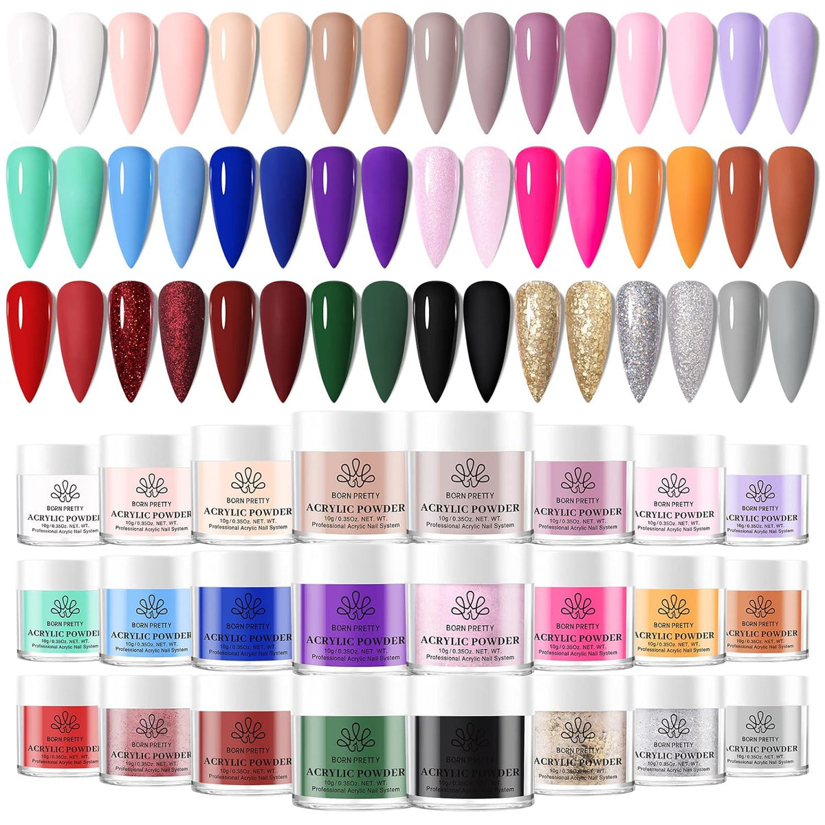 BORN PRETTY Acrylic Powder Set-24 Colors Acrylic Nail Powder Set Fall Winter Colors Pigmented