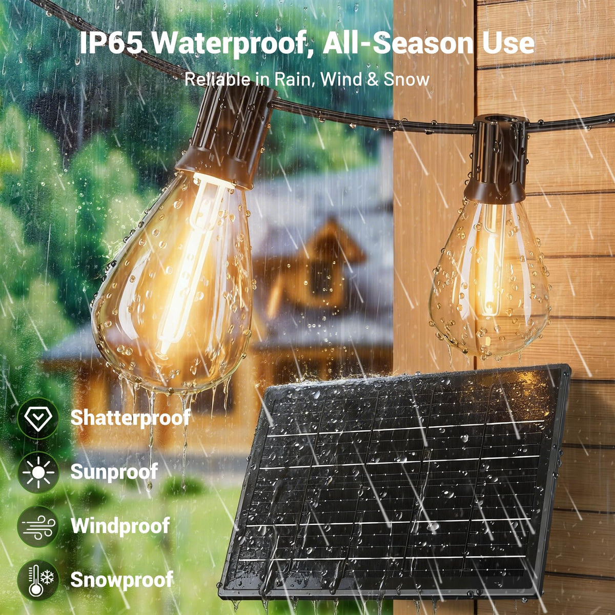 Amzrap 200FT Solar String Lights Outdoor Waterproof 72+2 LED Bulbs, Solar Powered with Remote & USB
