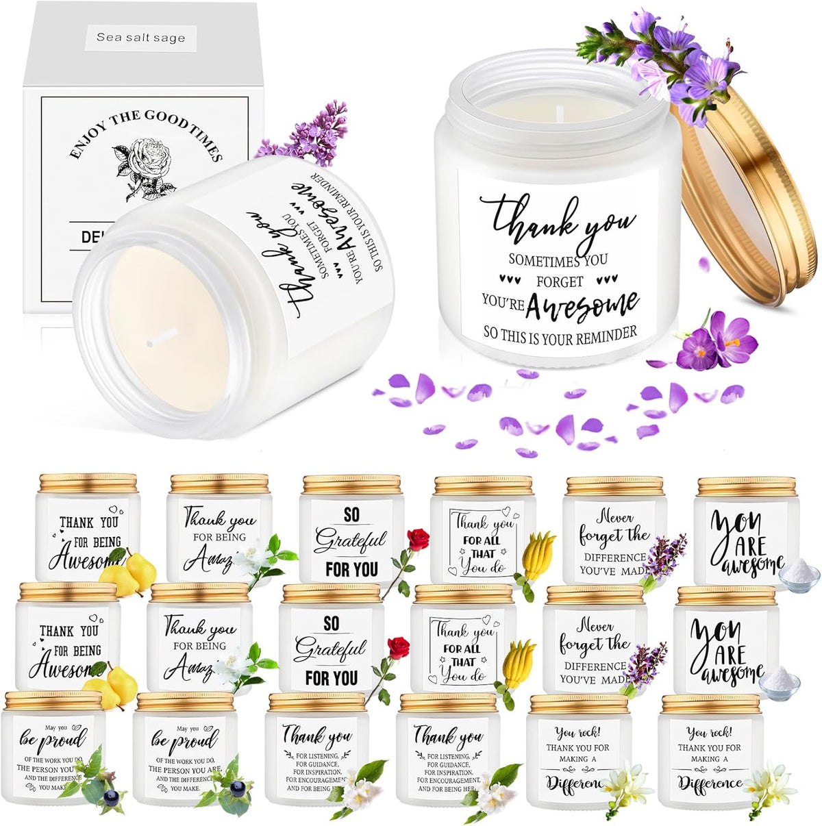 MTLEE 20 Pcs Thank You Gifts Candles 3.5 oz Employee Appreciation Inspirational Scented Soy Wax