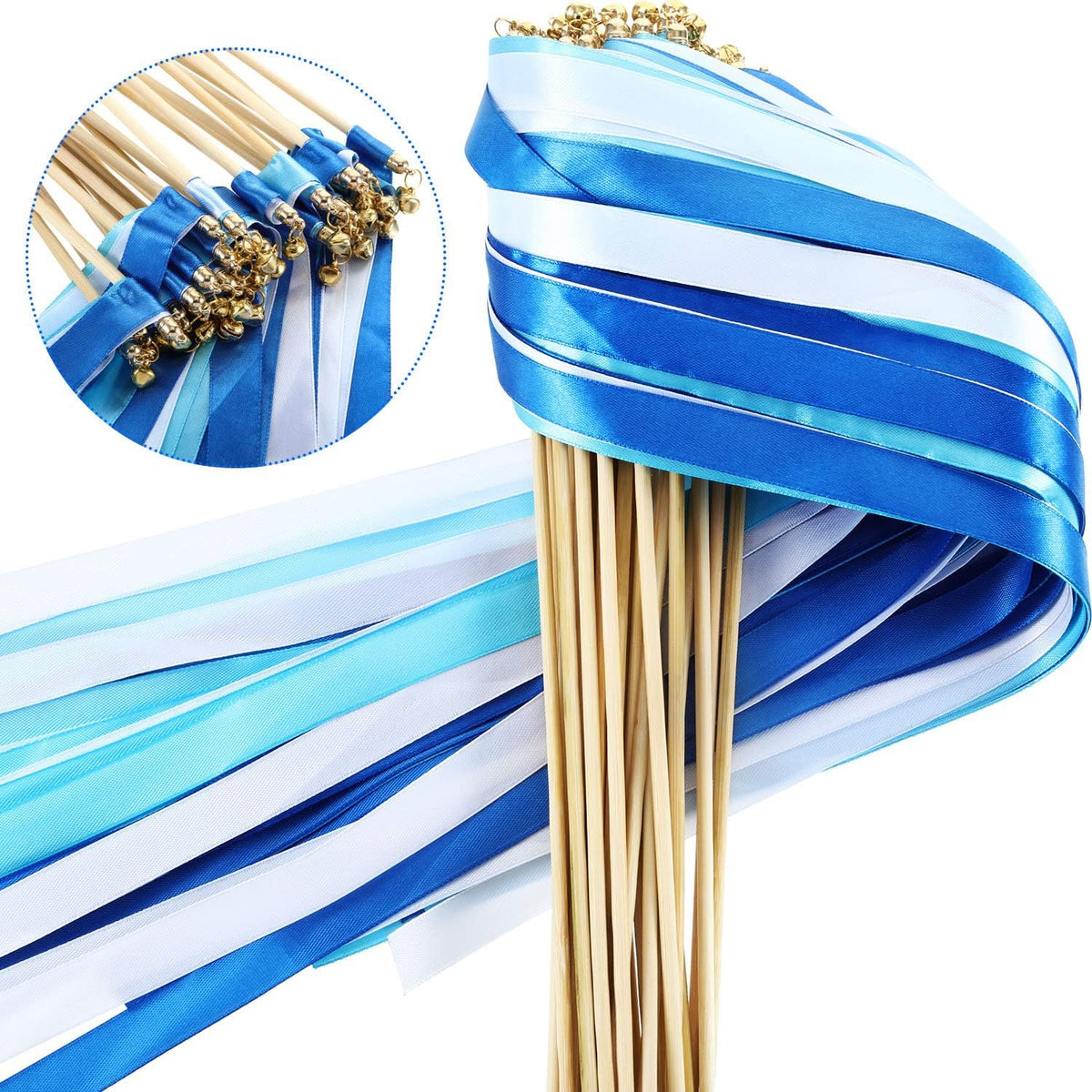 Boao 40 Pieces Mixed Color Ribbon Sticks with Bell, Ribbon Sticks for Stick Party, Streamers for
