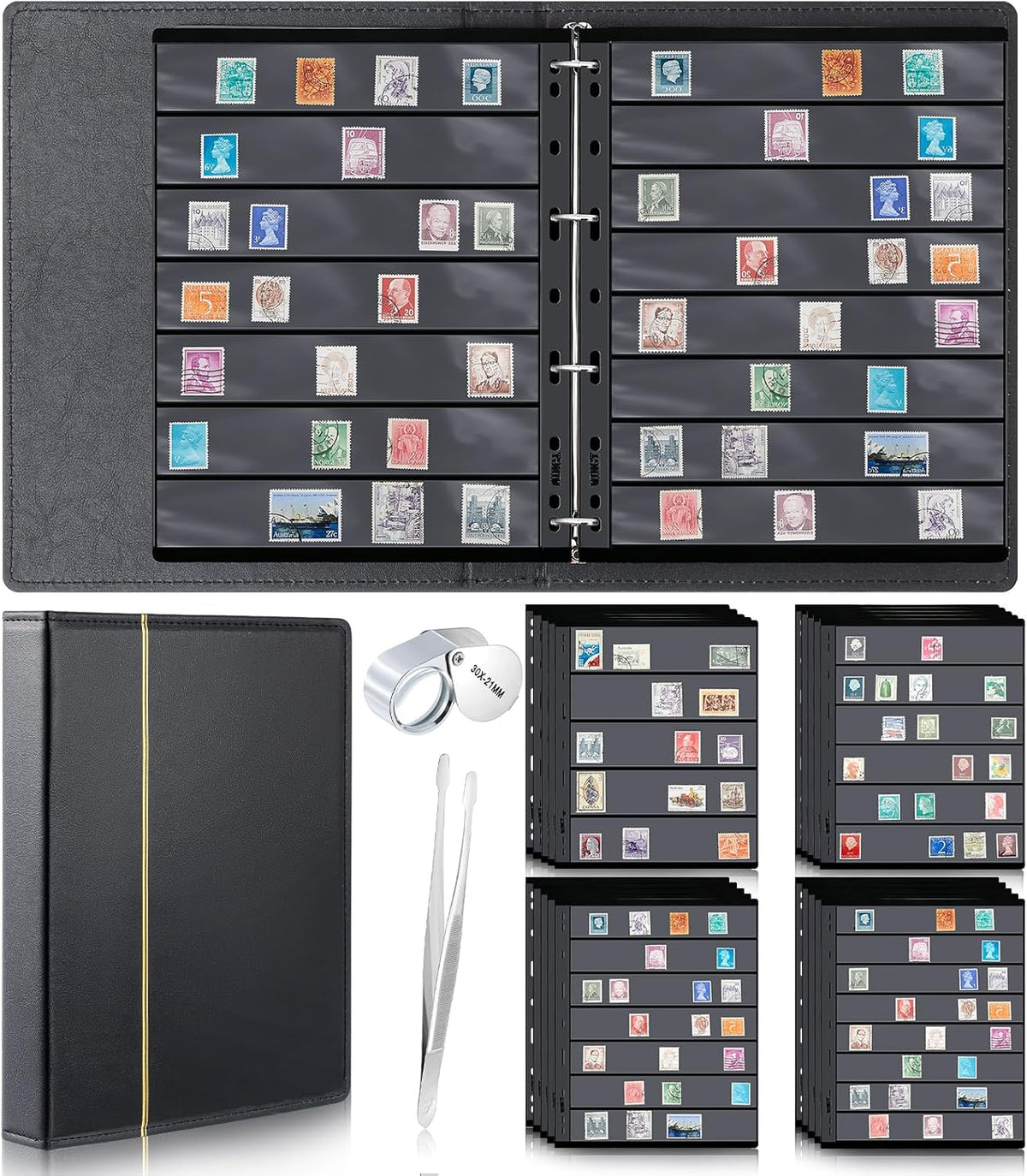 Lewtemi Stamp Collecting Albums Set Stamp Collection Book Include 20 Pages Album Binder Tweezer and