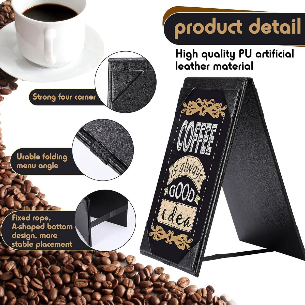 Gerrii Leatherette Table Tents Black PU Leather Menu Covers Bulk Double Sided Frame Sign Holders 2