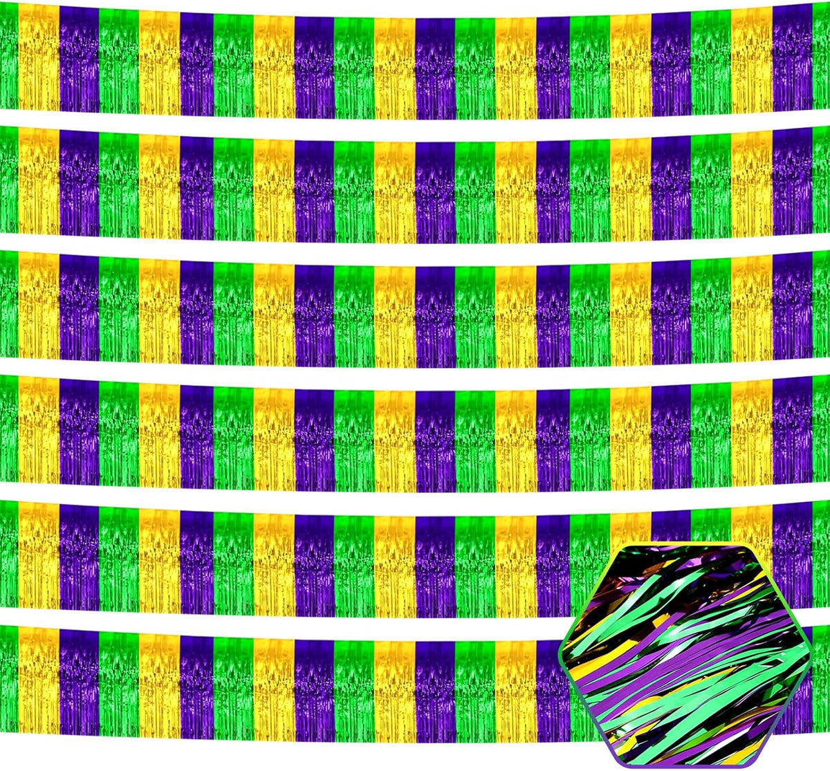 6 Pack 10 Feet Gold Green Purple Foil Fringe Garland Metallic Tinsel Streamers Banner Wall Hanging
