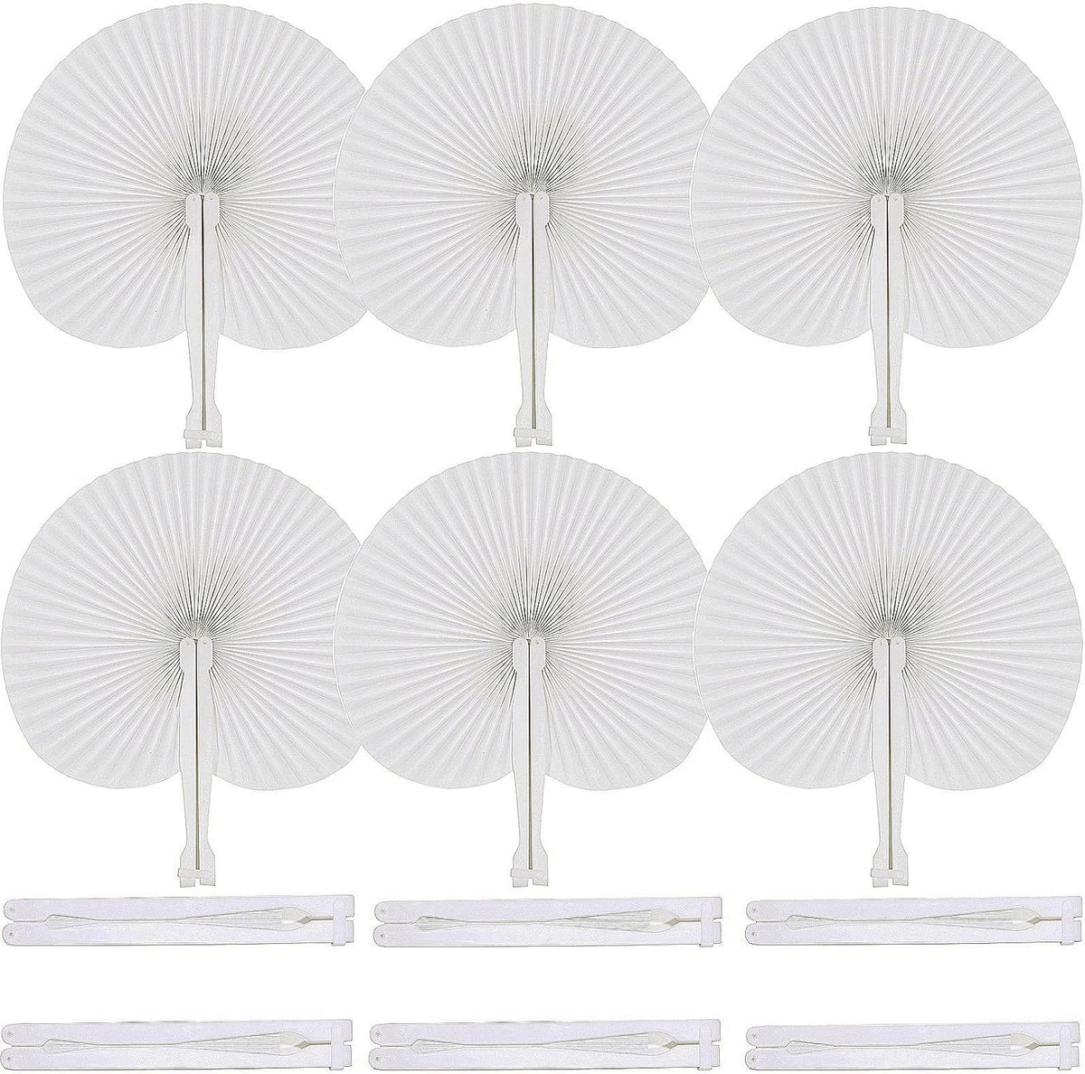 12 Pcs White Round Paper Folding Fans,Decorative Wedding Foldable Hand Handheld Fans Chinese and