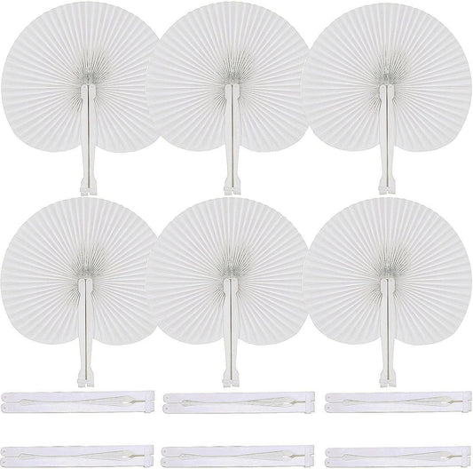 12 Pcs White Round Paper Folding Fans,Decorative Wedding Foldable Hand Handheld Fans Chinese and