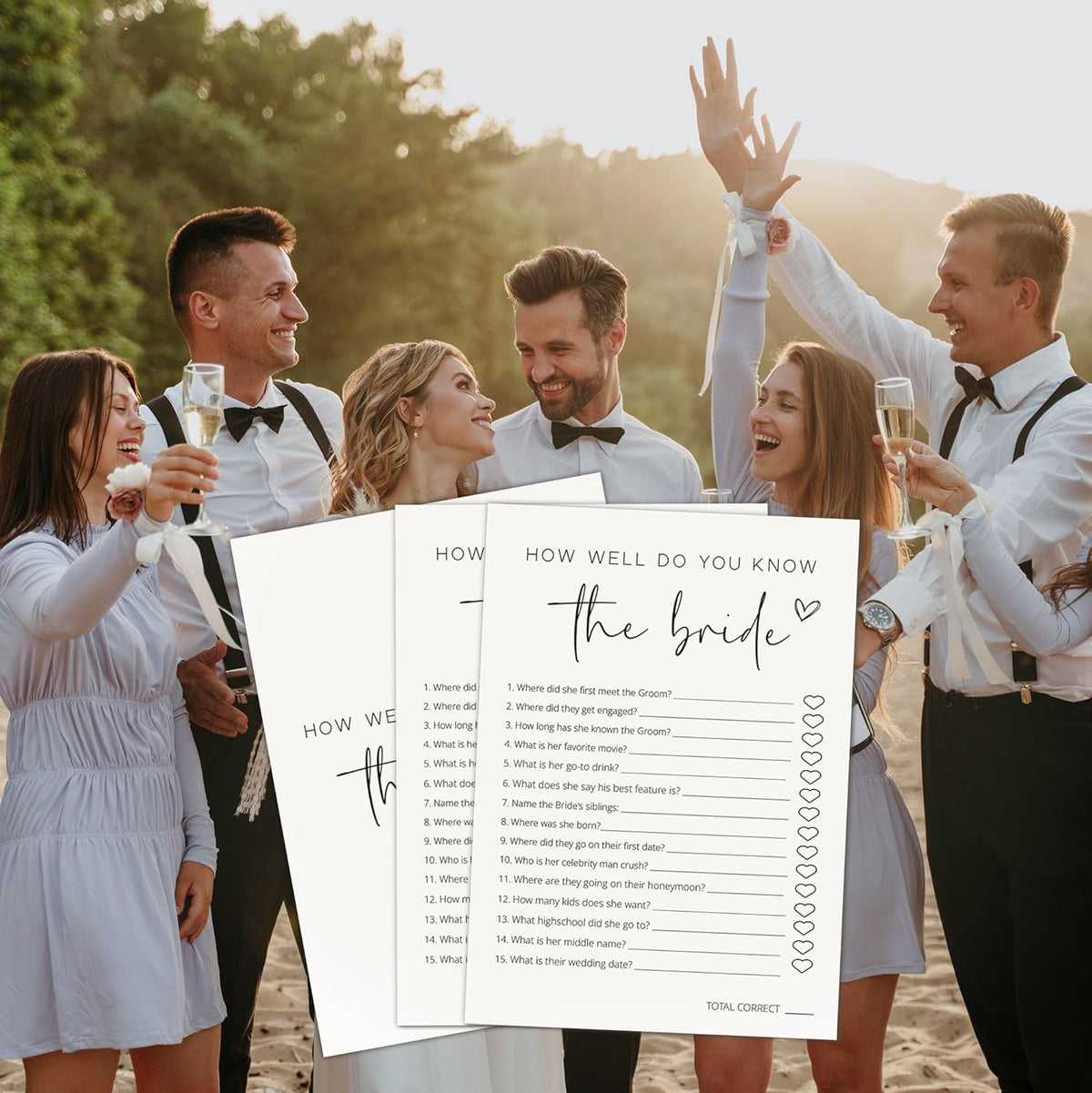 Bridal Shower Games, How Well Do You Know The Bride, 25Pcs Minimalist White Double-Sided Bridal