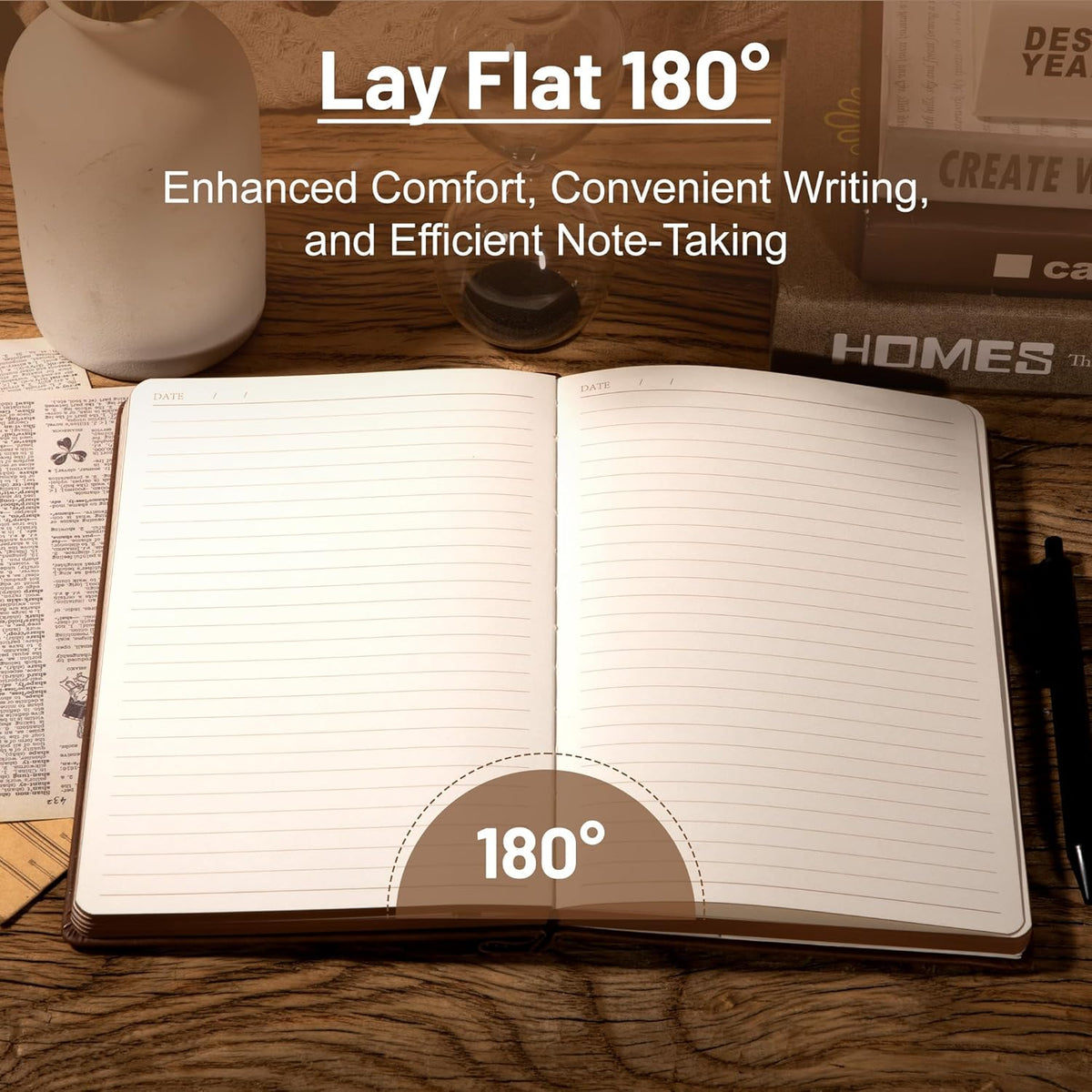 CAGIE Compass Leather Notebook Journal for Men, 100 GSM 288 Pages Lined Journals for Writing, A5