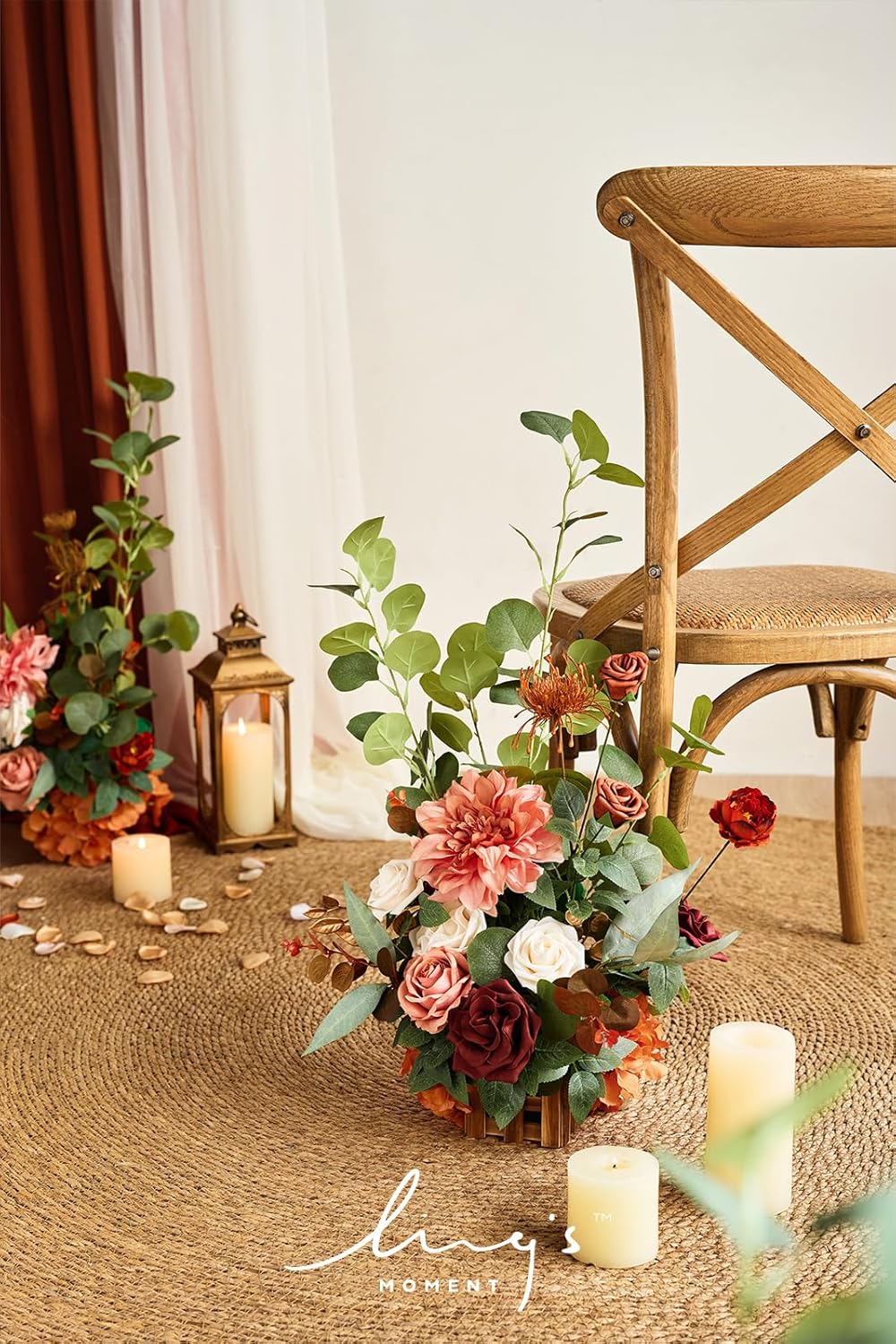Ling's moment 17.5" Tall Standing Artificial Flowers Arrangements 4pcs Fall Wedding Aisle Runner