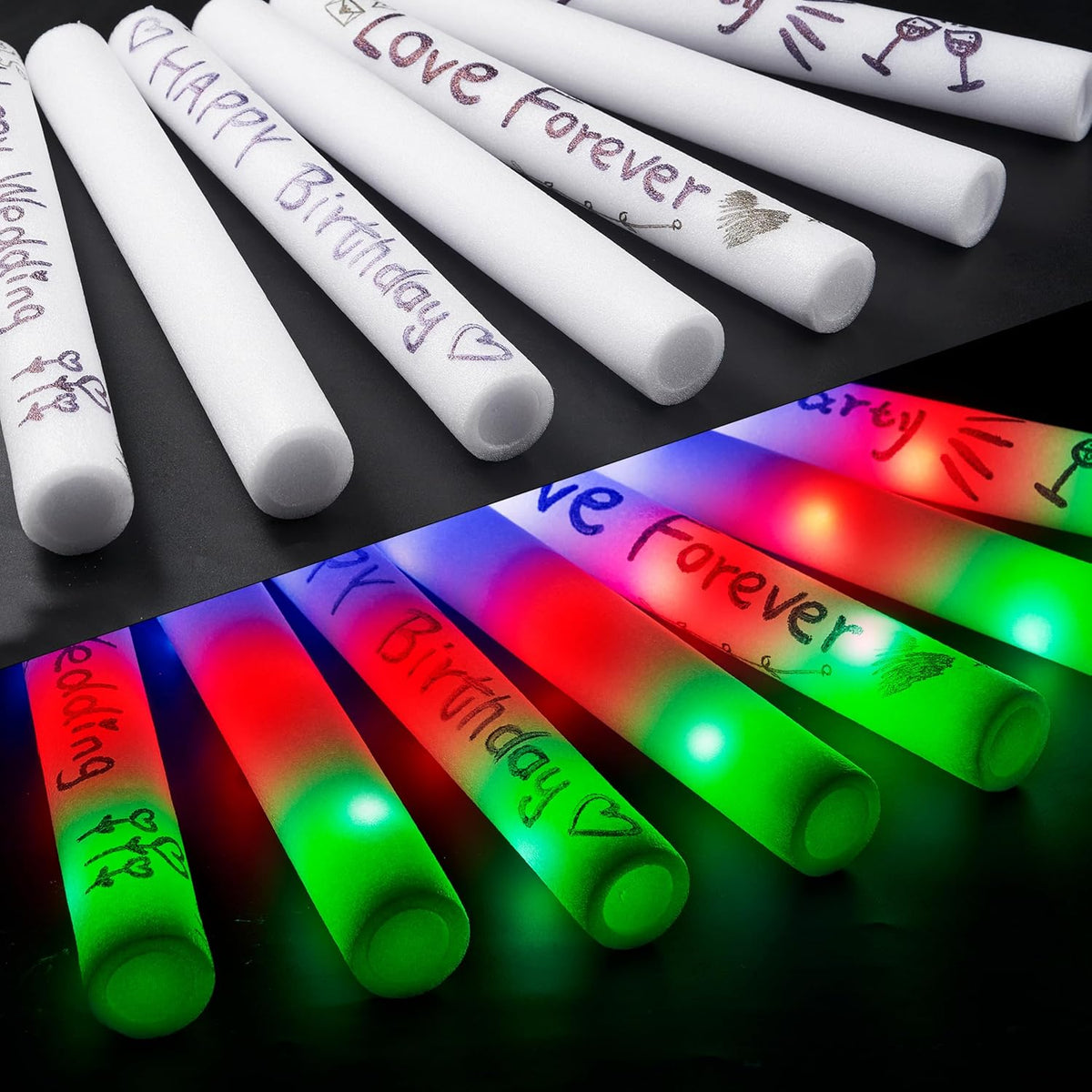 JOYIN 100 PCS LED Light Up Foam Sticks, Glow Sticks Party Favors Bulk with 3 Modes Color Flashing