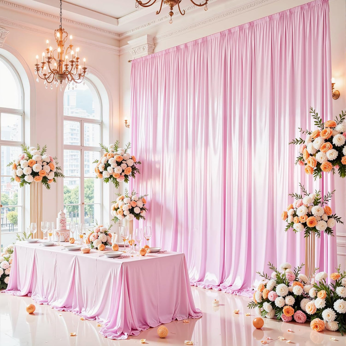 Pink Satin Backdrop Curtains 2 Panels - Glitter Photo Drapes for Baby Shower, 10x10FT Shimmer Back
