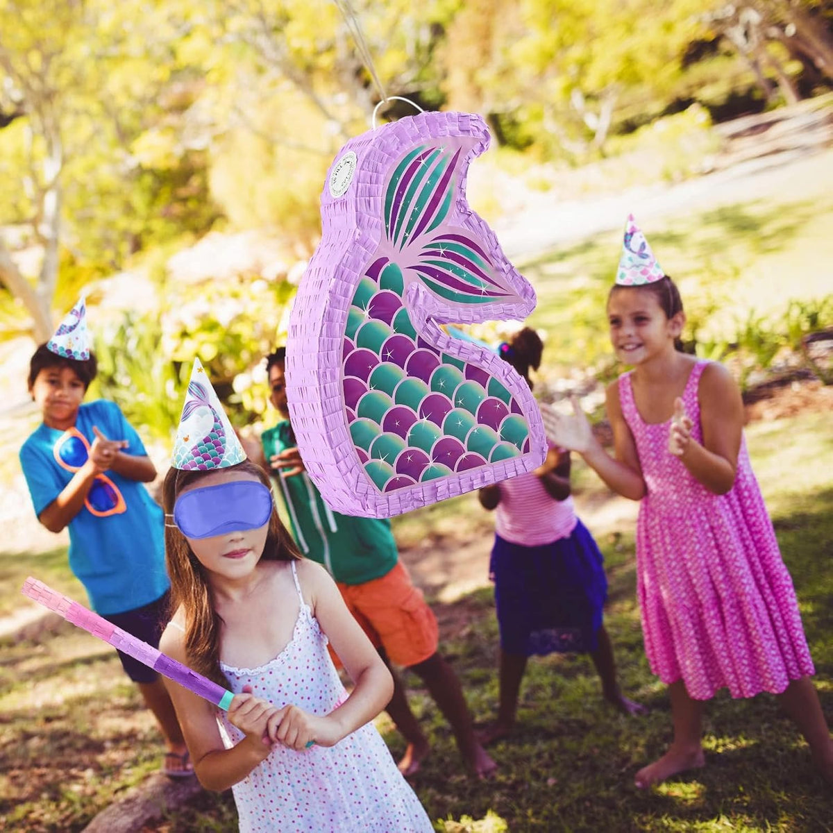 WERNNSAI Mermaid Piñata - Mermaid Party Supplies Piñata Bundle with Blindfold and Bat for Girls