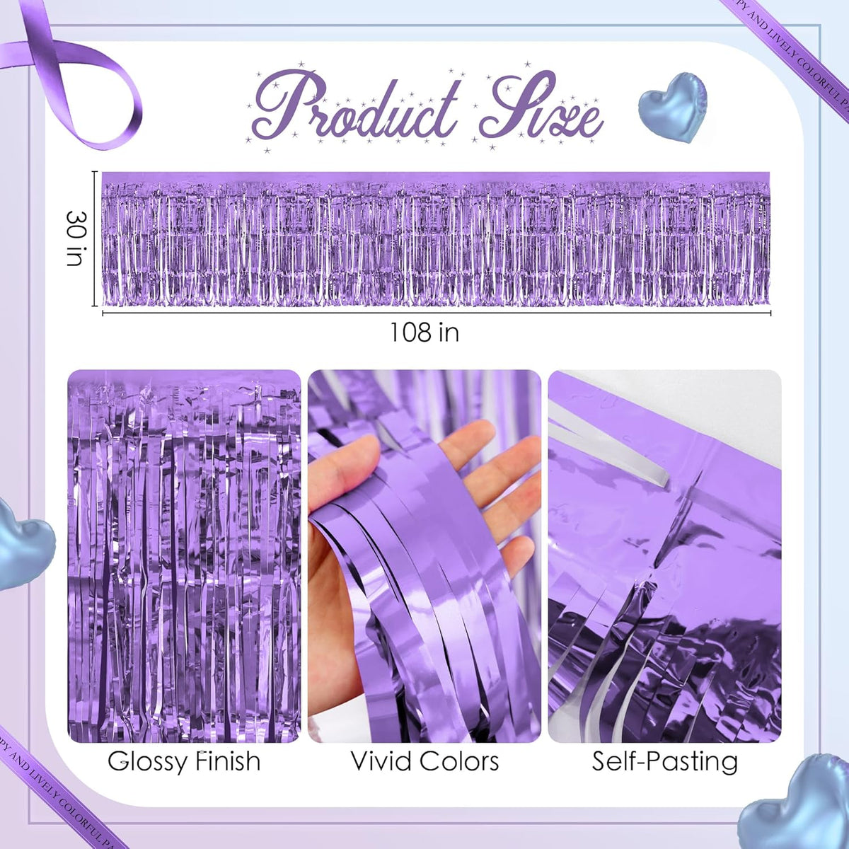 2 Pack Light Blue Light Purple Table Skirts, 29x108" Metallic Foil Tinsel Fringe Table Skirt for