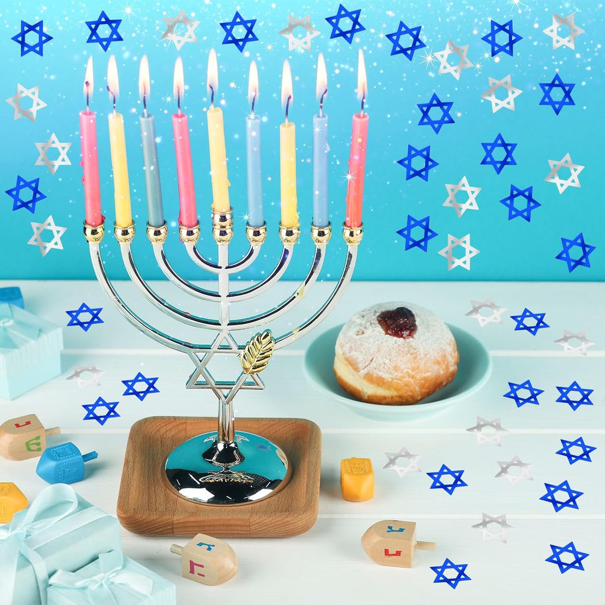 MARFOREVER Star of David Glitter Confetti, Hanukkah Confetti Table Decorations Chanukkah Metallic