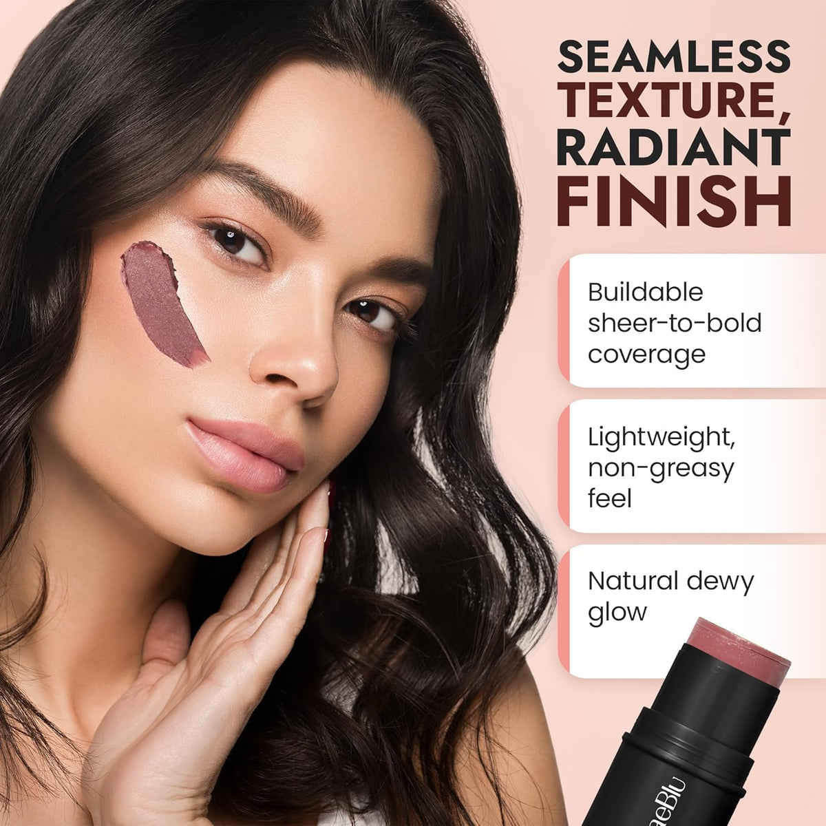 Organic Blush Tube, Cabernet - 100% Natural Vegan Cream Blush Sticks, Multi-Use Bronzer, &
