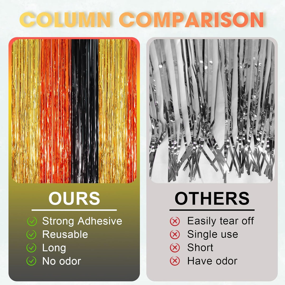 2 Pack Black Gold Orange Foil Fringe Backdrop Curtains, Tinsel Streamers Party Decorations, Fringe