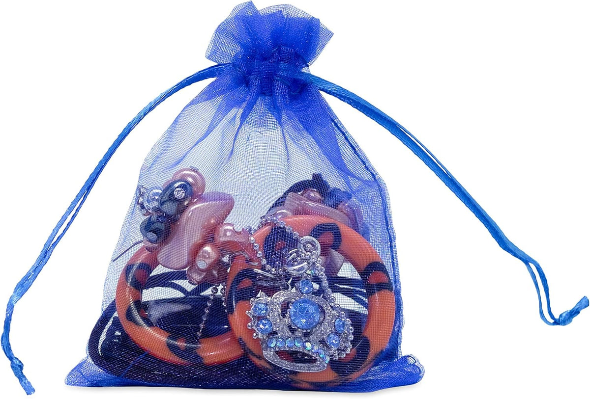TheDisplayGuys 48-Pack 3x4 Royal Blue Sheer Organza Gift Bags with Drawstring, Goodie Bags for