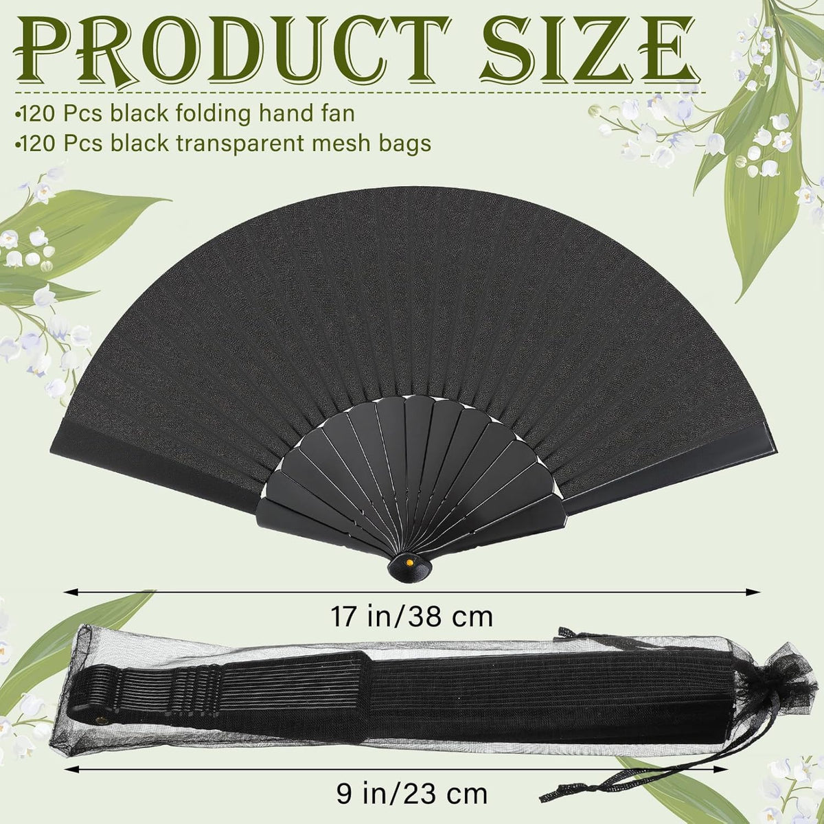 Wenqik 120 Pcs Wedding Folding Hand Fans Bulk Silk Fabric Chinese Handheld Foldable Clack Fans with