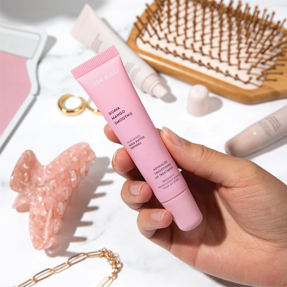 ESW Beauty Guava Mango Smoothie Lip Treatment - Light Pink Tint with Shea Butter, Peptides, Guava &