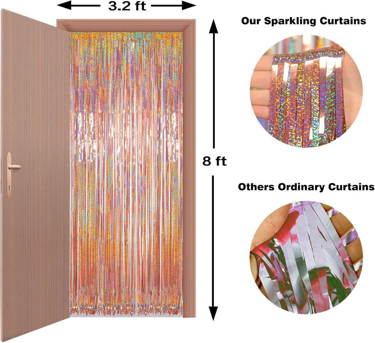 Foil Fringe Curtains Party Decorations - Melsan 3 Pack 3.2 x 8.2 ft Tinsel Curtain Party Photo