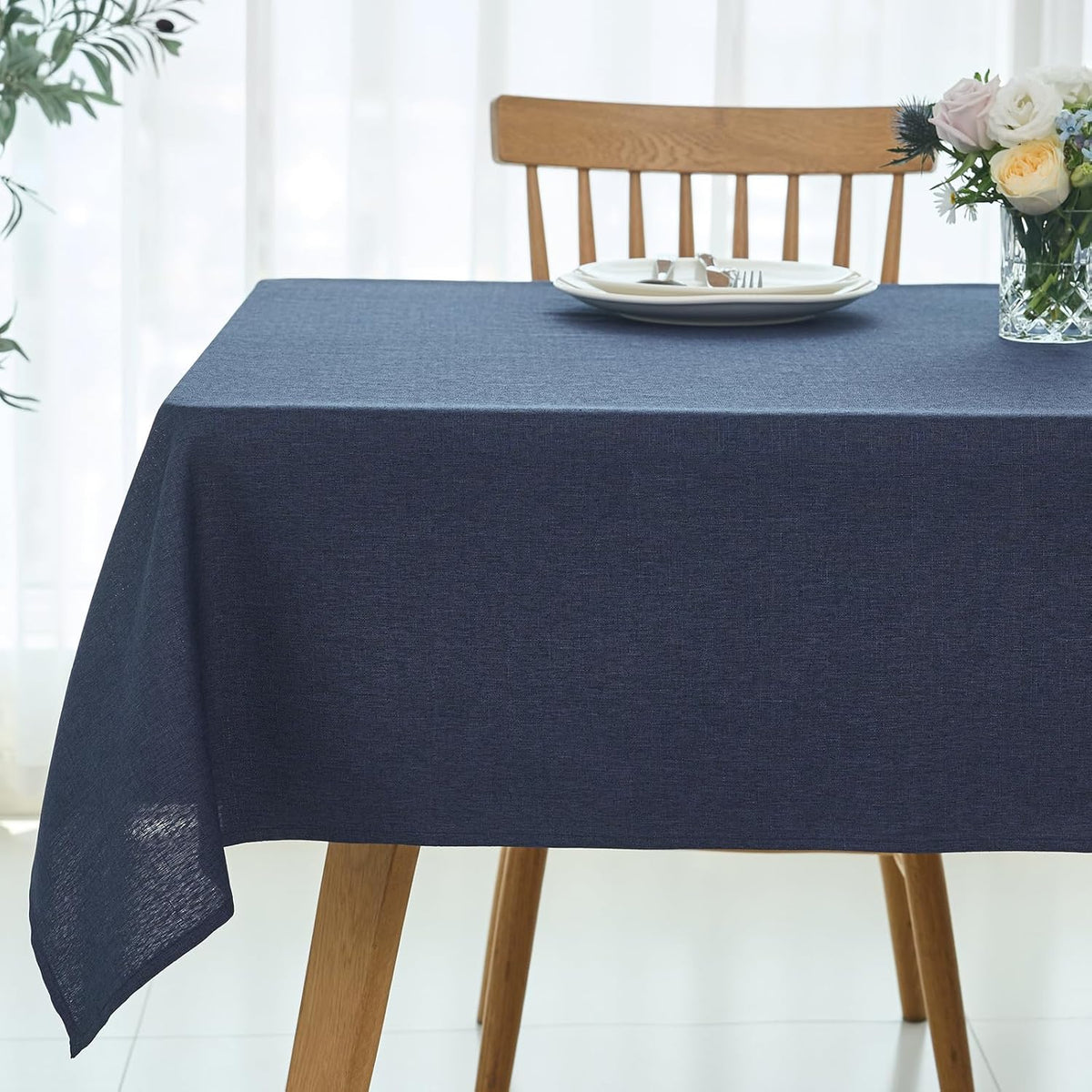 maxmill Rectangle Linen Texture Tablecloth Stain Proof Waterproof Wrinkle Free Washable Dining