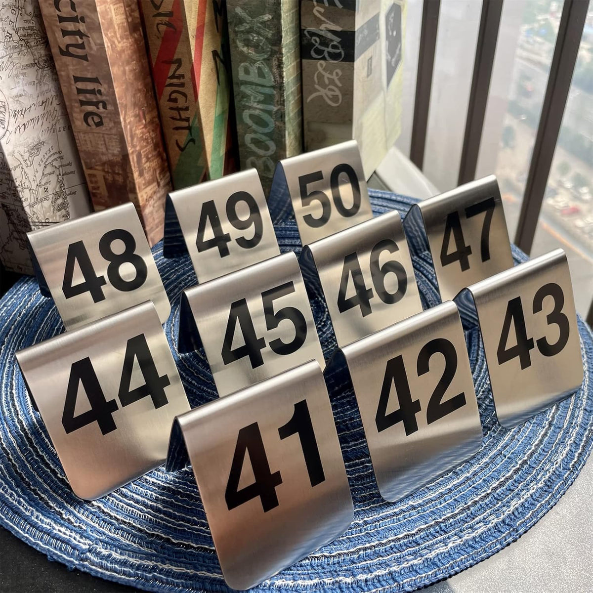 10 Pcs Metal Place Cards Stackable Tent Style Table Numbers，Place Card Holders for Celebration