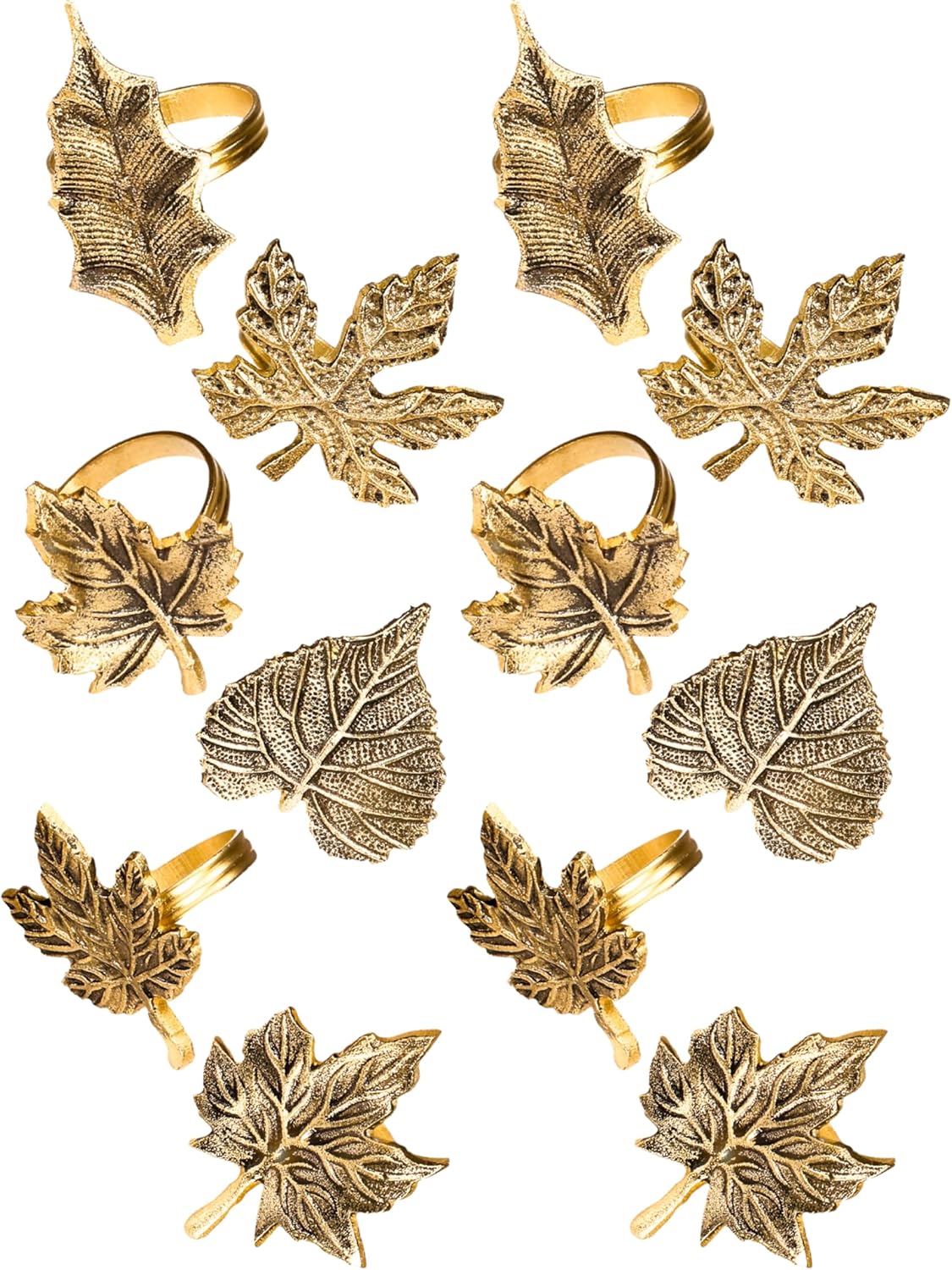 12-Piece Metal Napkin Rings - Antique Gold Harvest Leaf Napkin Rings - Decorative Table Accents for