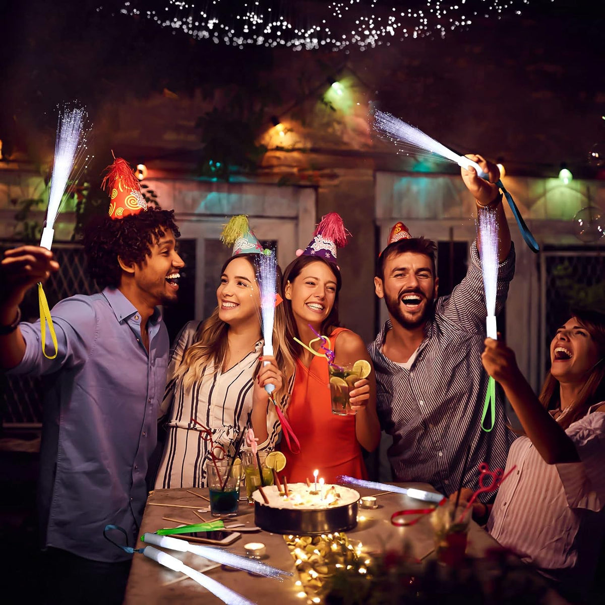 100 Pcs White Fiber Optic Wands Bulk Wedding Sparklers Party Favors LED Light Glow Sticks with 3