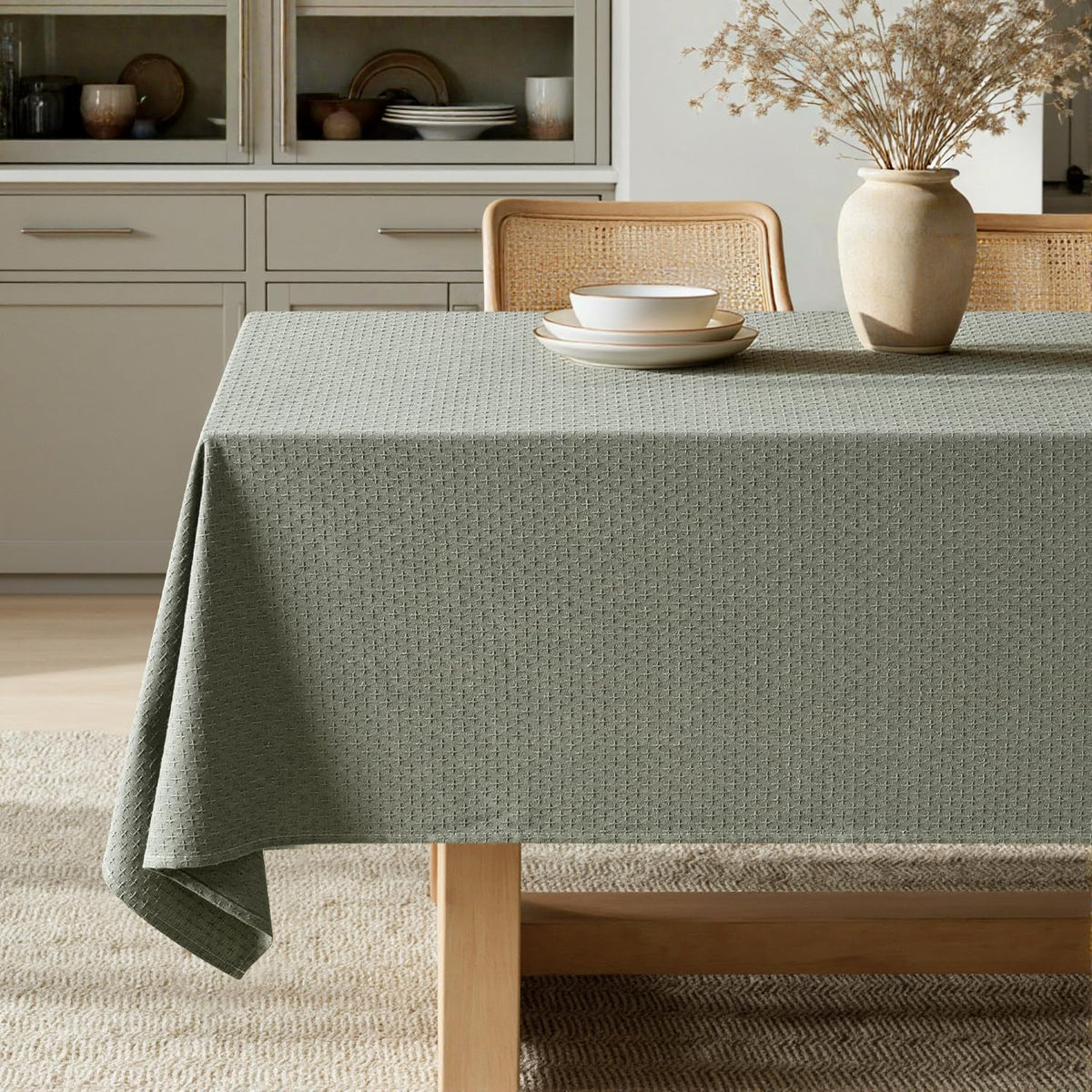 MIULEE Olive Green Linen Cottton Table Cloth Rectangle Tablecloth Waterproof Spillproof Cross-Star