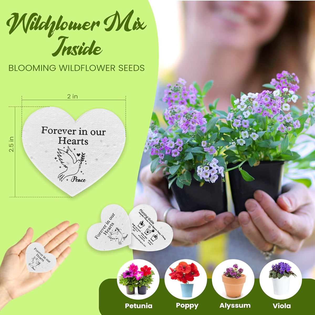 50 Plantable Seed Paper Funeral Favors for Guests - Handmade Seed Cards with Wildflower Seeds for