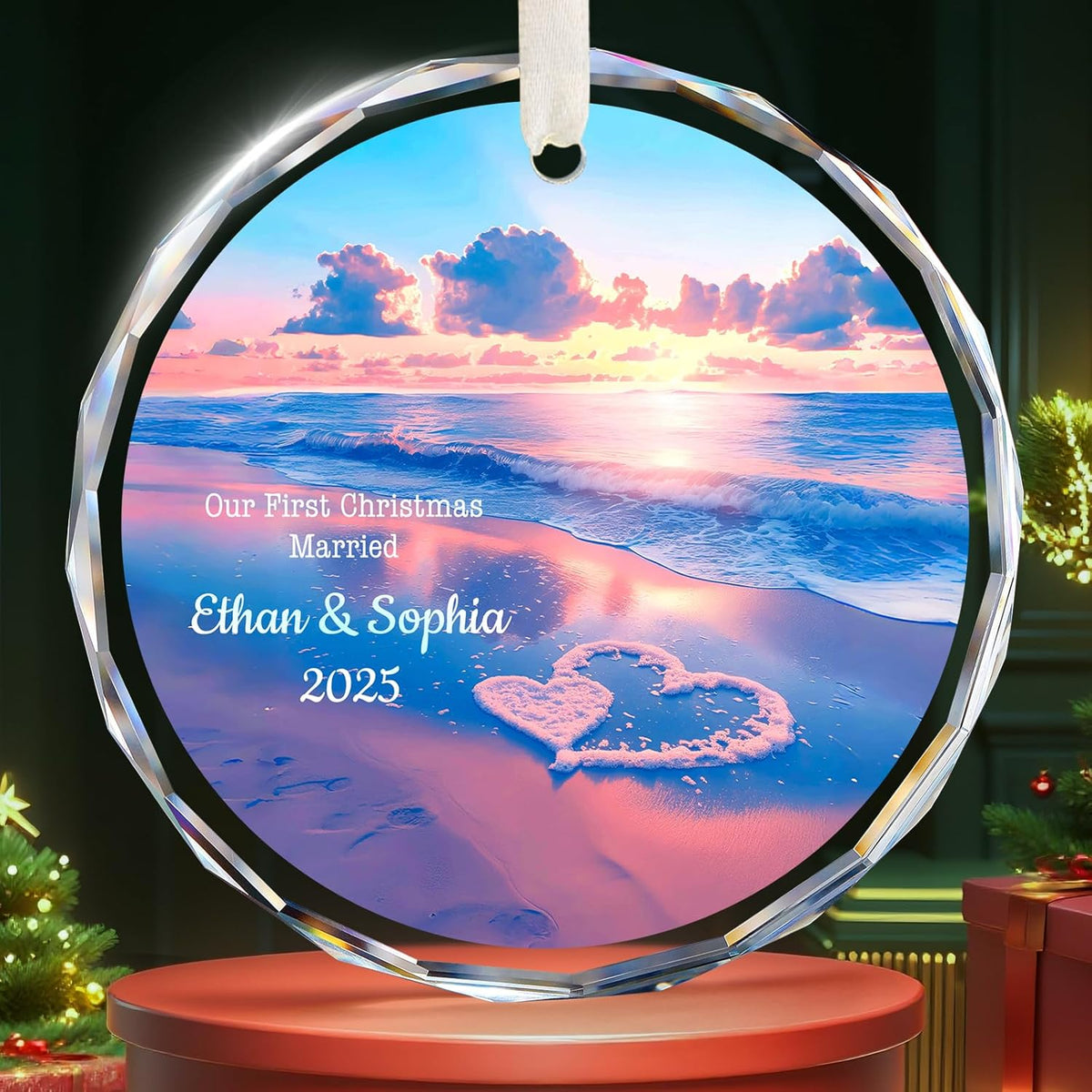 Our First Christmas Married Ornament 2025, Personalized Christmas with Custom Name, Date, Wedding