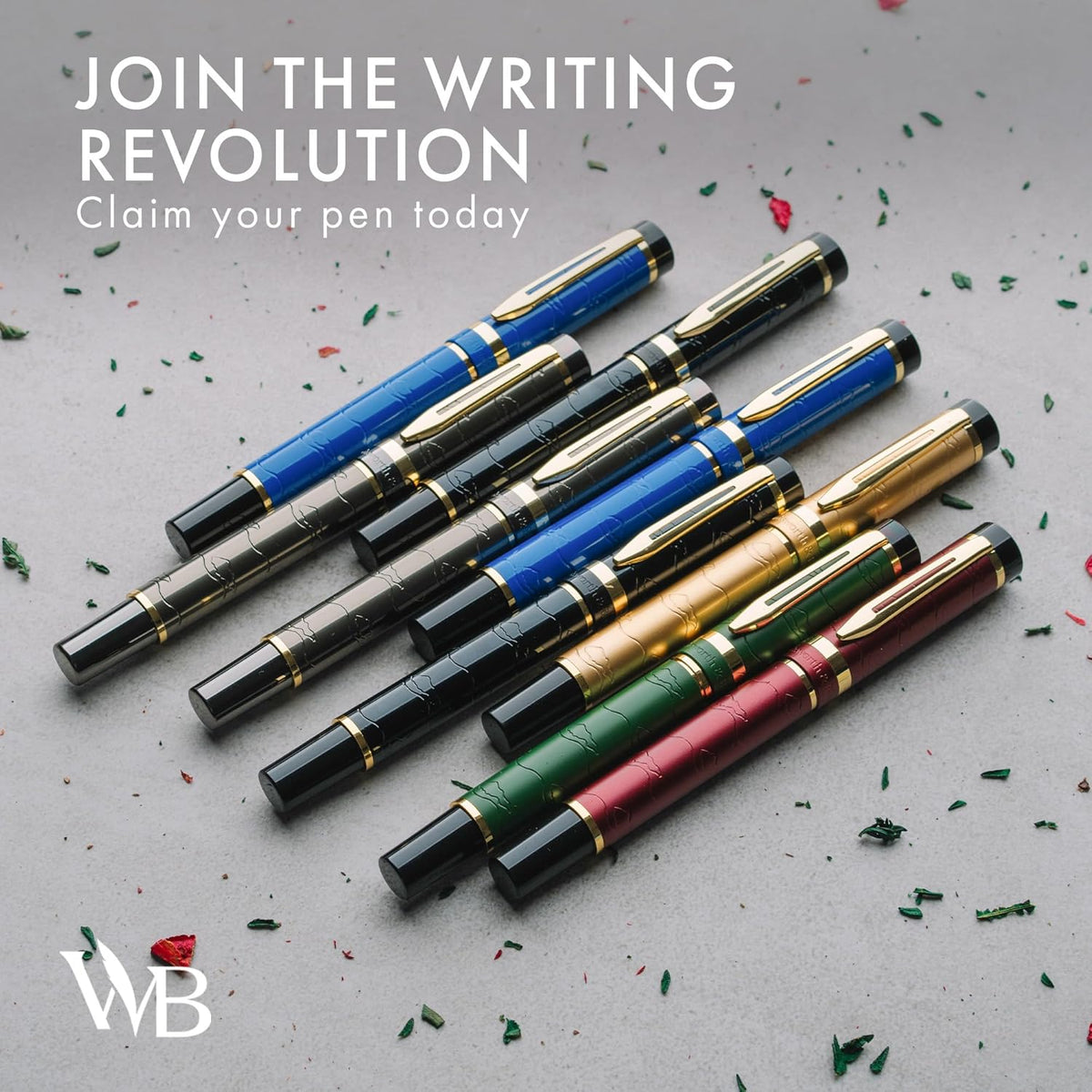 Wordsworth & Black Primori Fountain Pen Set [Black Gold]; Extra Fine Nib, Gift Case, 24 Ink