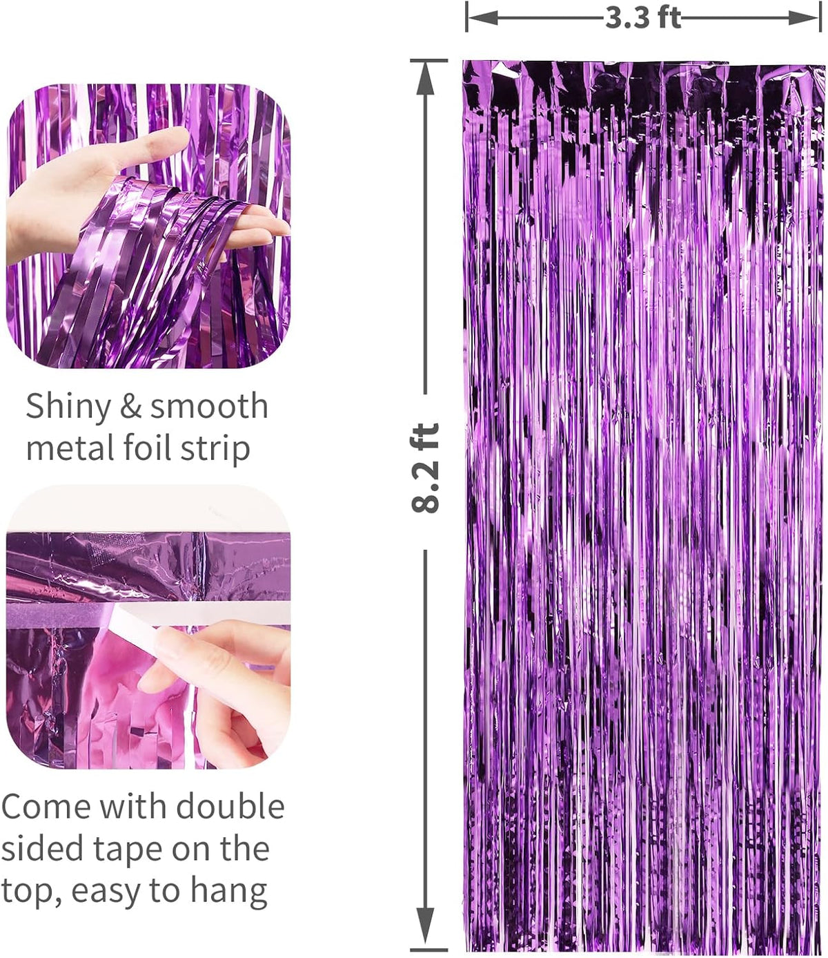 2 Pack Purple Foil Fringe Curtains Door Streamers Party Decorations 3.3 x 8.2 ft, Tinsel Curtain