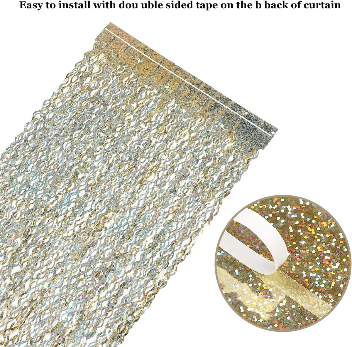 4 Pack Champagne Gold Fringe Curtain Backdrop - CYLMFC 3.3 ft x 6.6 ft Shimmer Wavy Foil Curtain