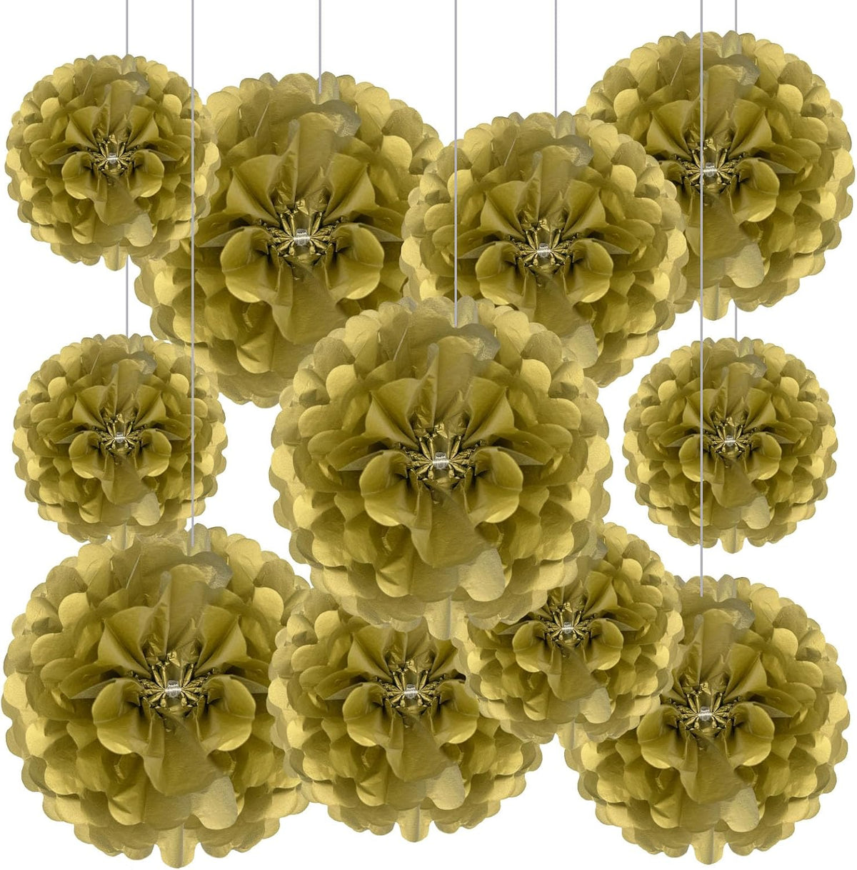 Tissue Paper Pom Poms, Gold Tissue Paper Flowers, Hanging Flower Balls for Weddings Fiesta Parties